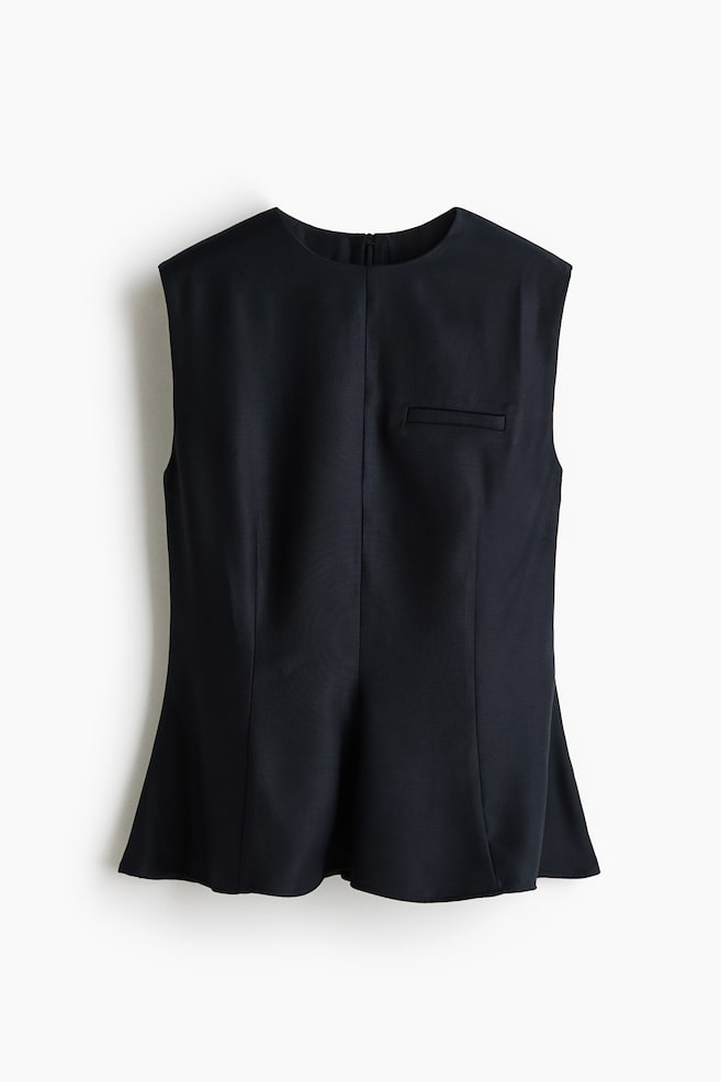 Sleeveless Peplum Top - Navy blue/Dark beige - 1