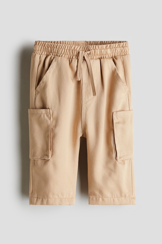 Jersey-lined twill joggers - Beige - 1