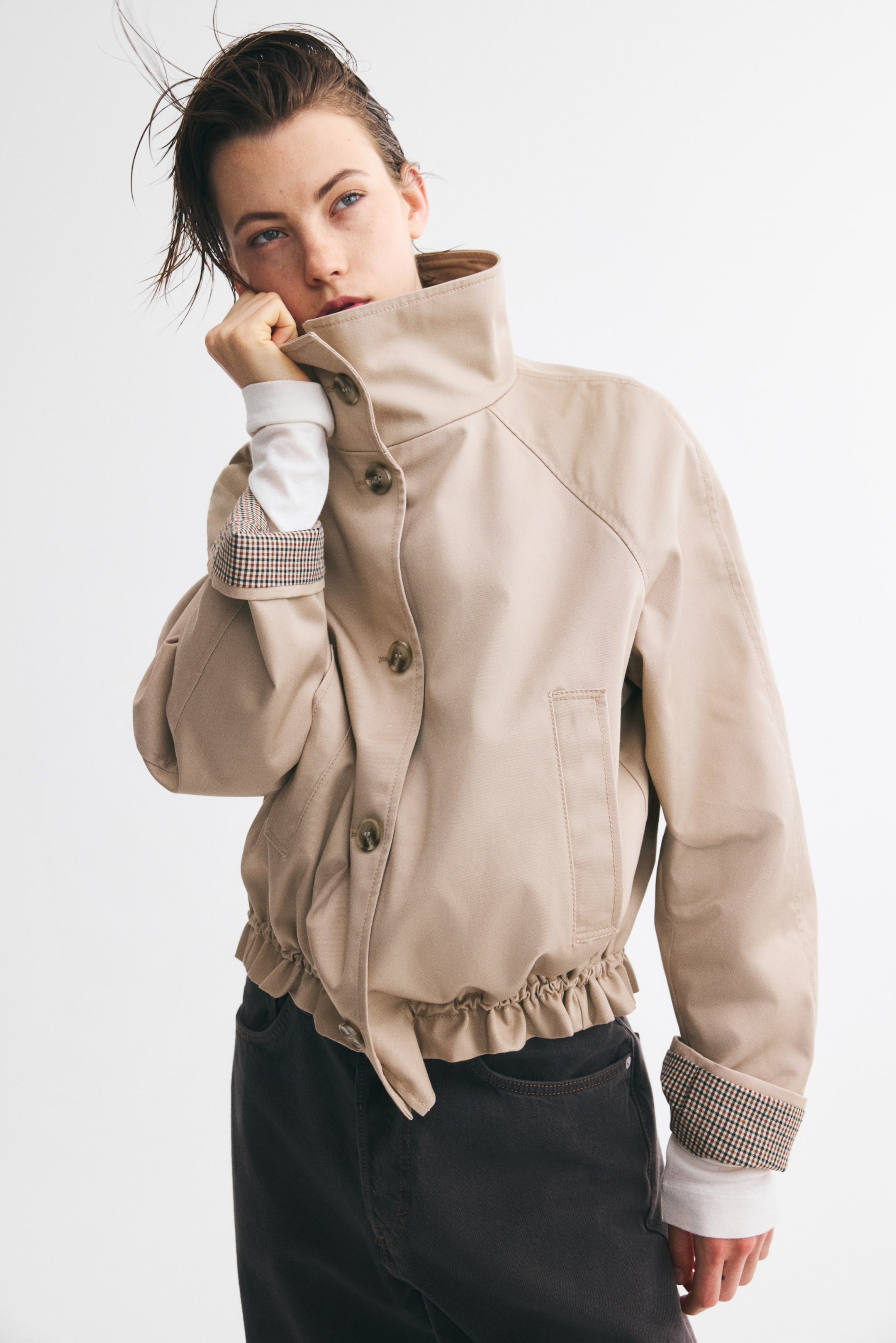 View larger image: Funnel-collar twill jacket - Beige - Ladies | H&M 1