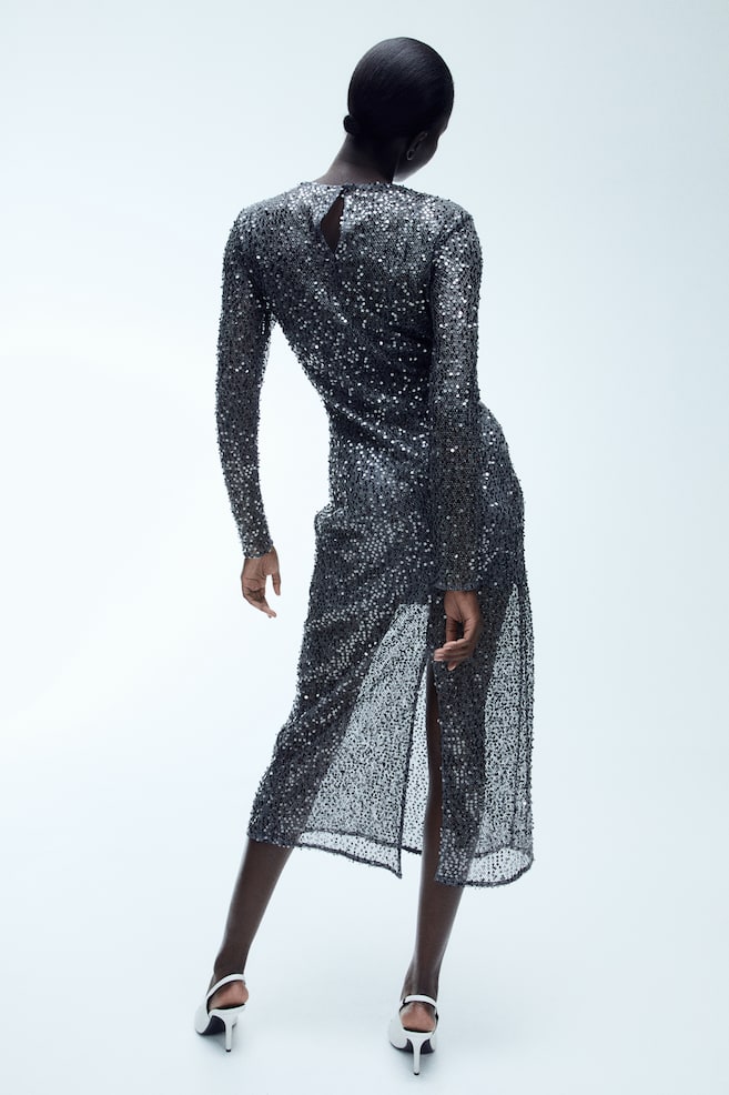 Sequined net dress - Dark grey - 3