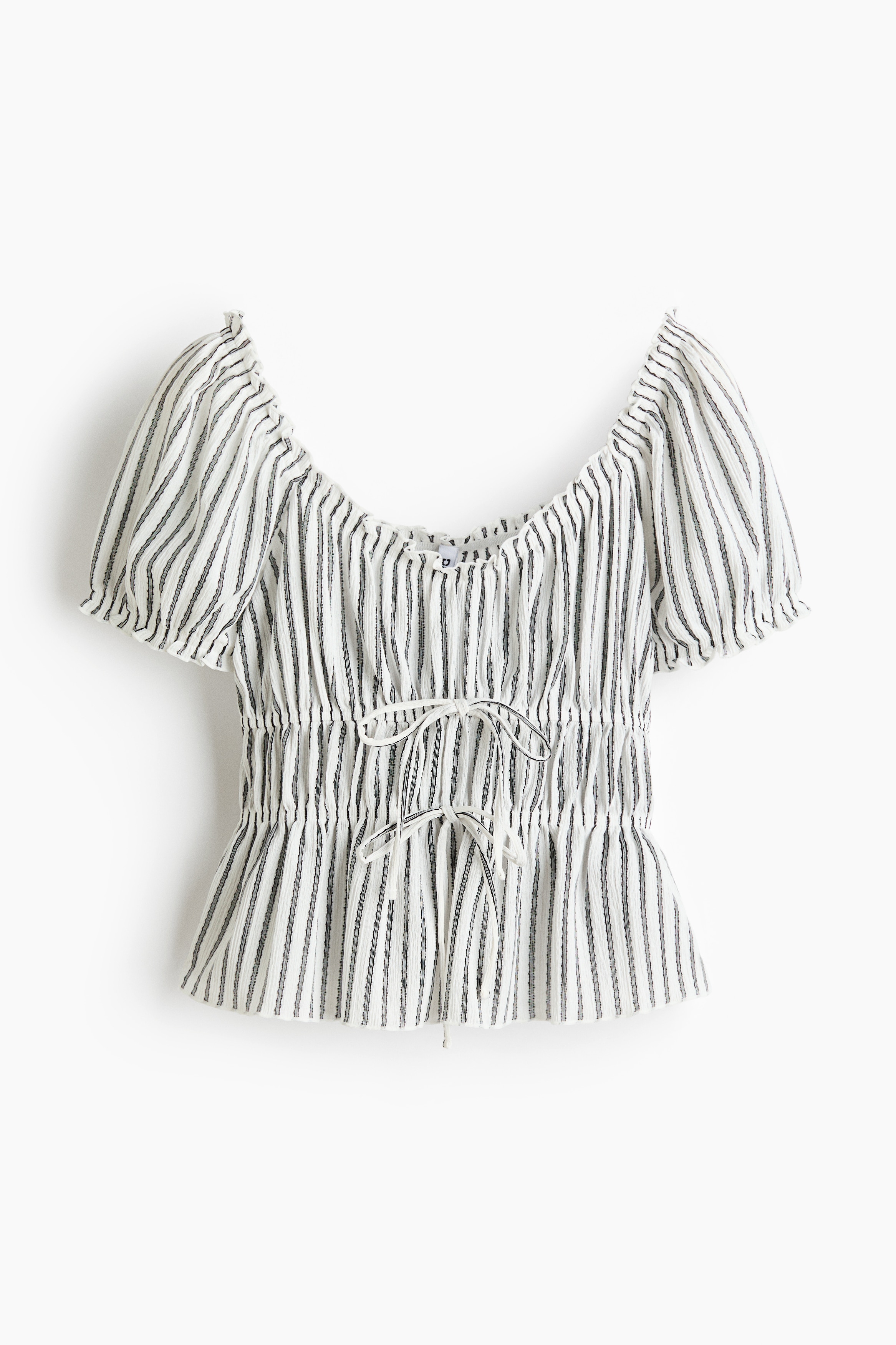 Puff-Sleeved Top - White/striped/Light blue/striped