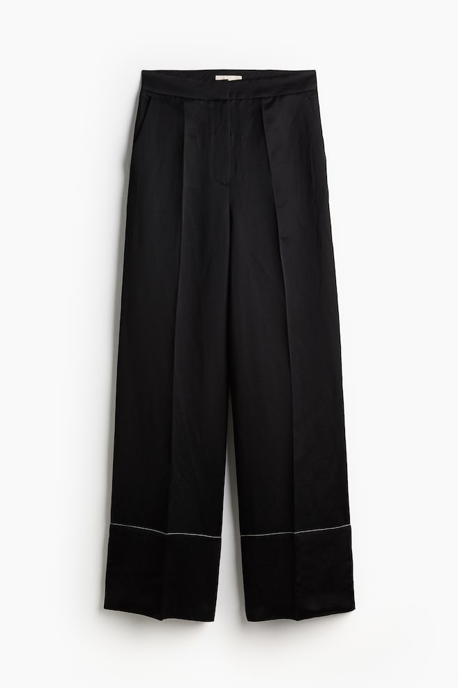 Linen-blend trousers - Black - 1