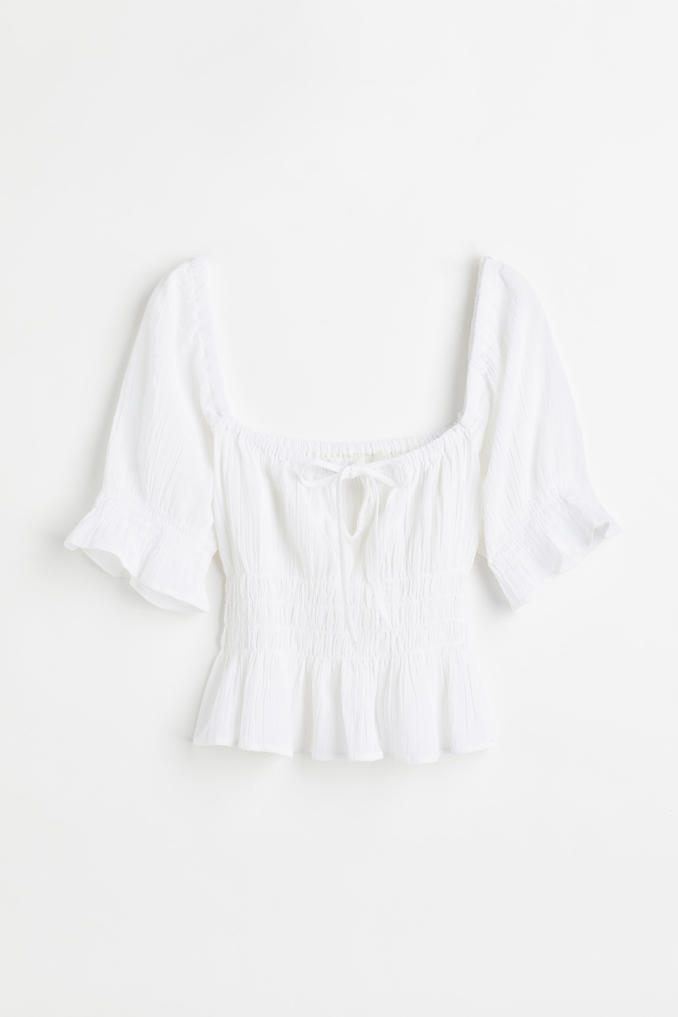 View larger image: Puff-sleeved peplum blouse - White - Ladies | H&M 1