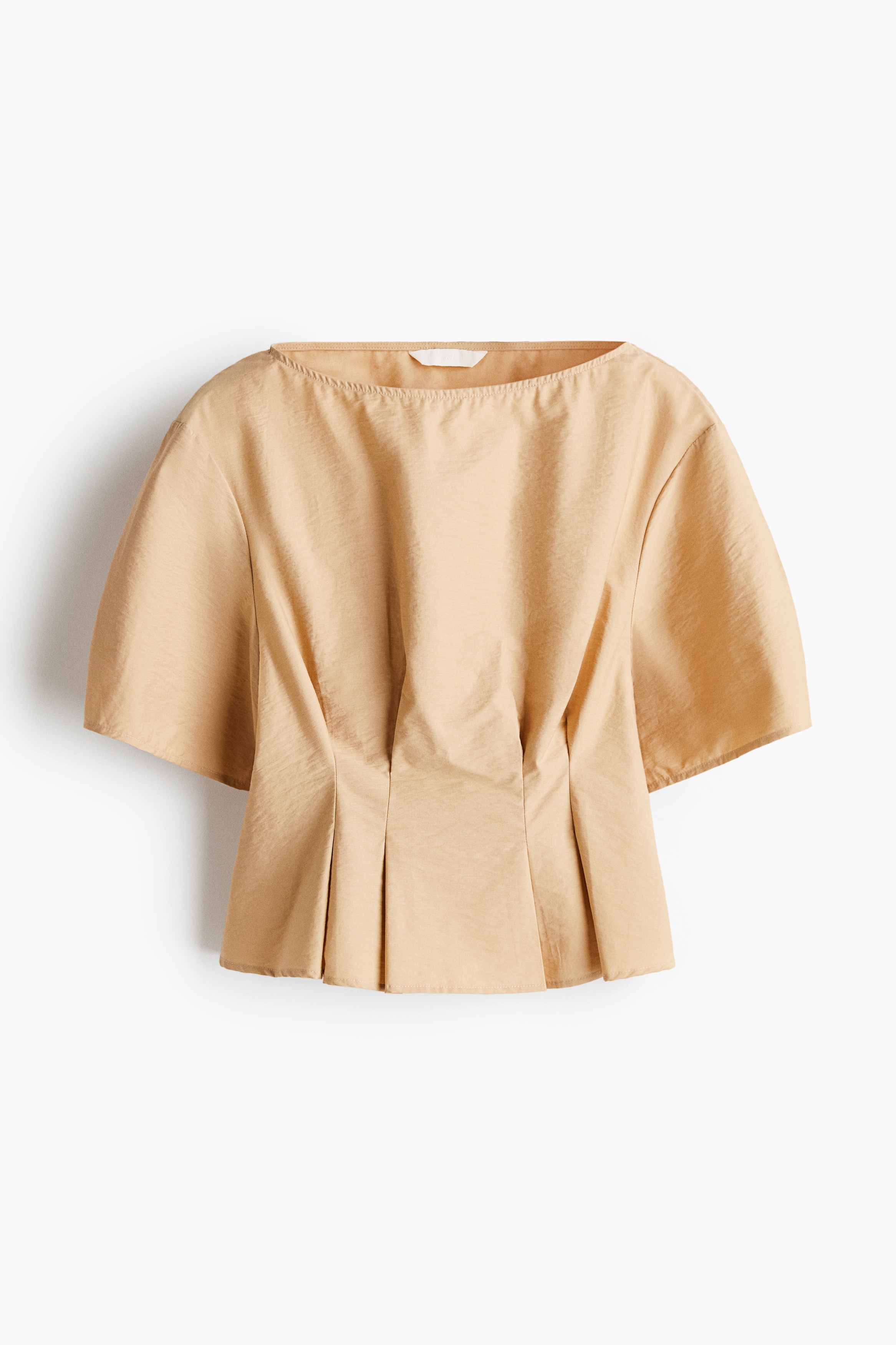 Tapered-Waist Boat-Neck Top - Beige/Red