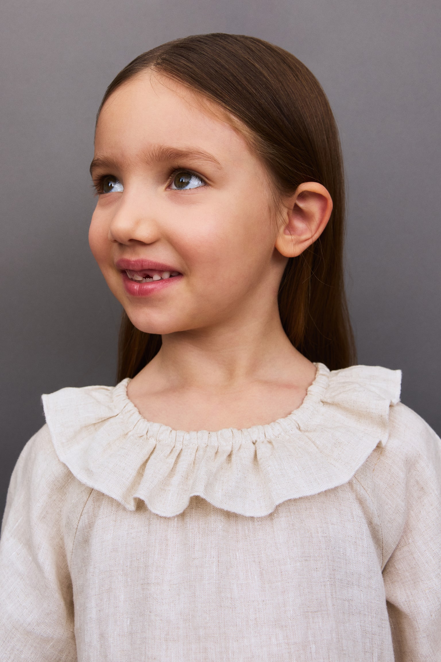 Frill-collared linen dress - Light beige - 3