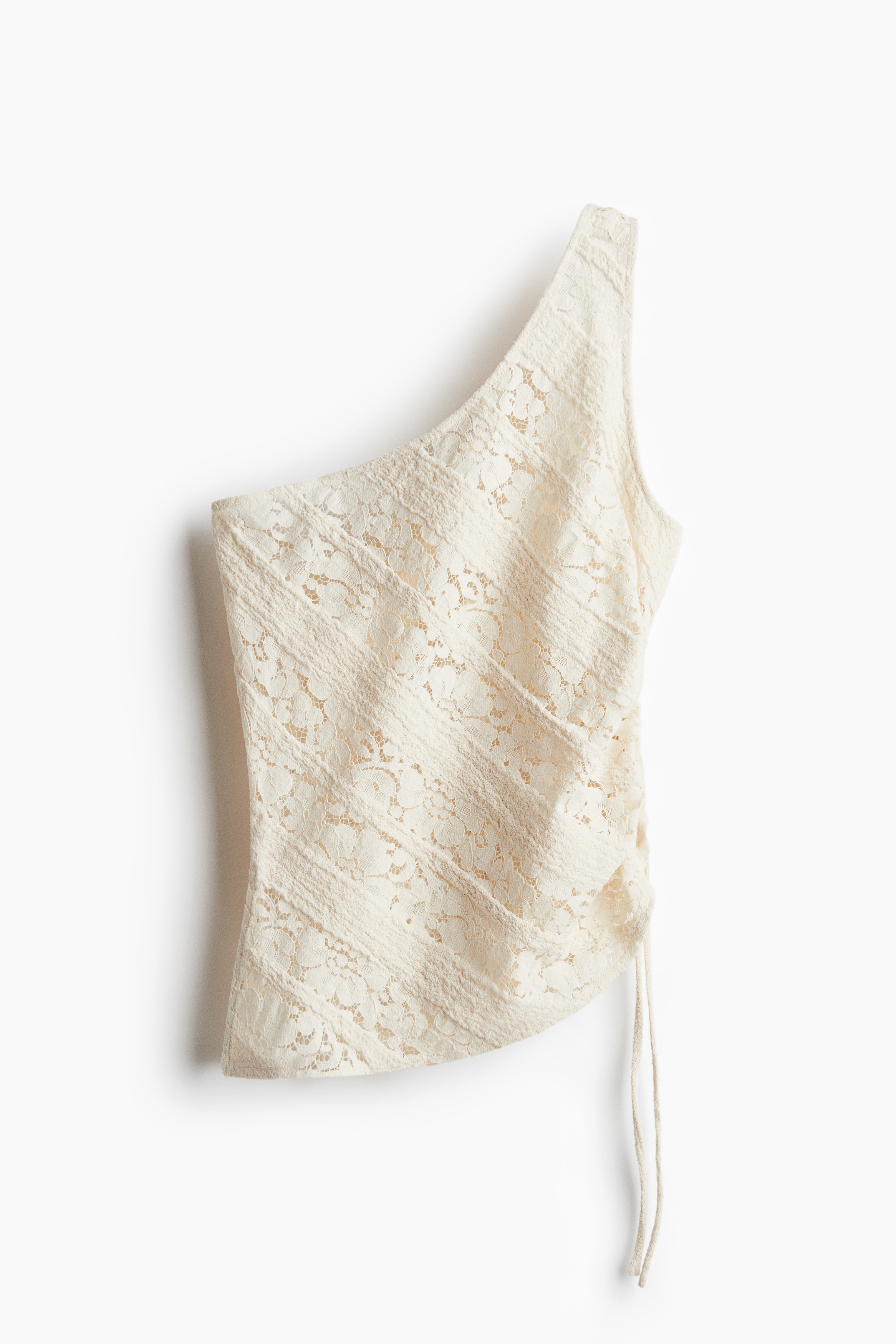 One-Shoulder-Top mit Spitzendetail - Cremefarben