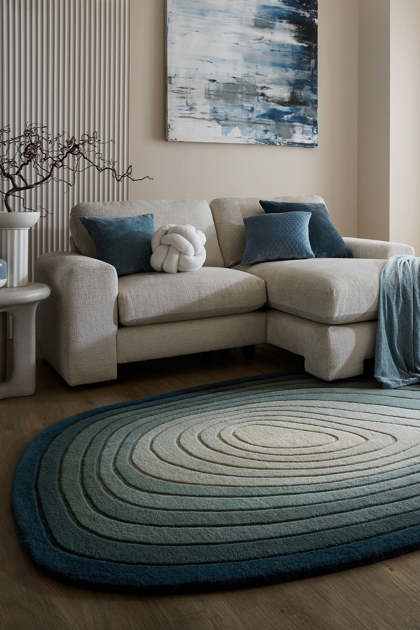 Puddle Ombre Formad Matta I Ull - Blå/Naturlig