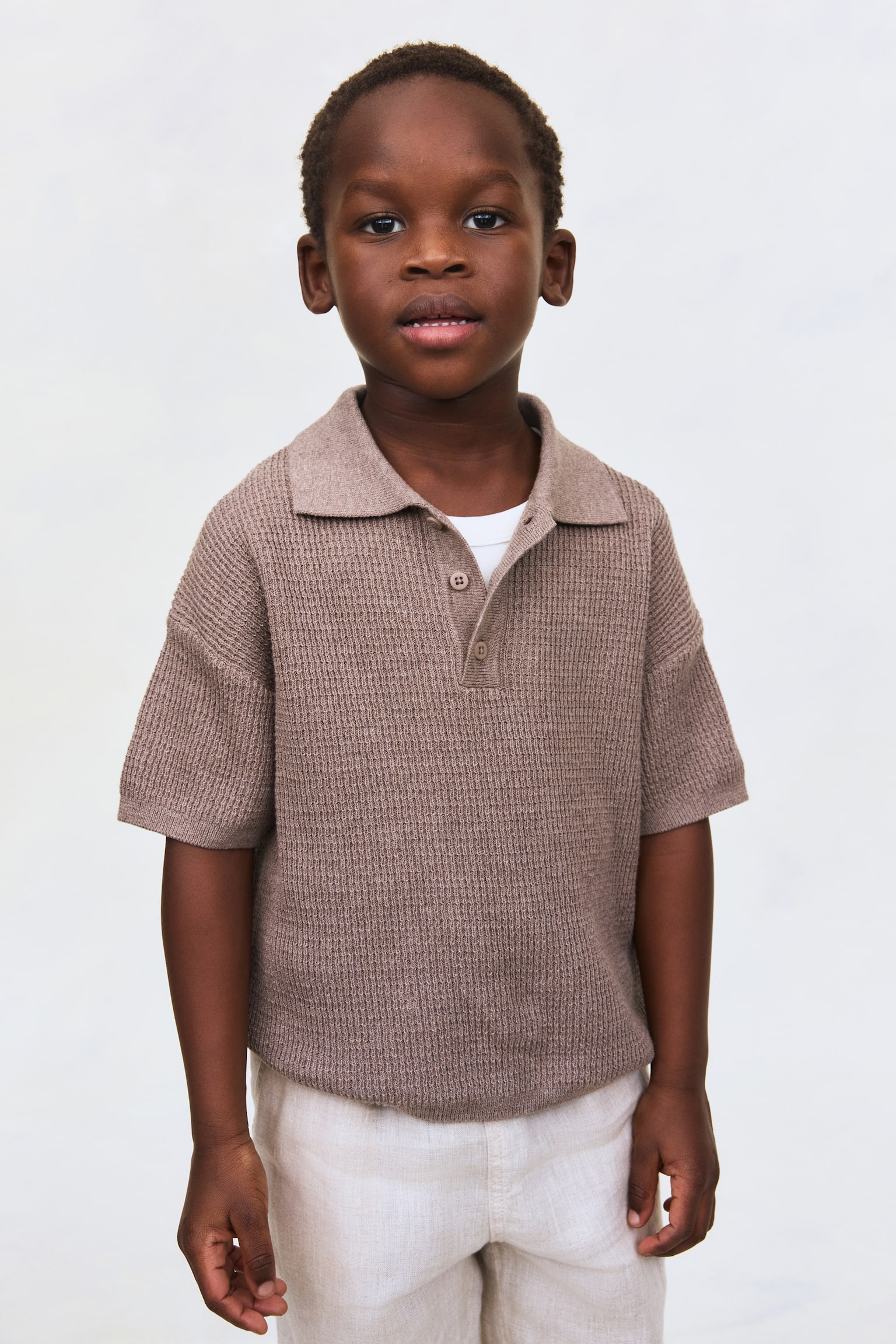 Rib-knit polo shirt - Light brown - 5