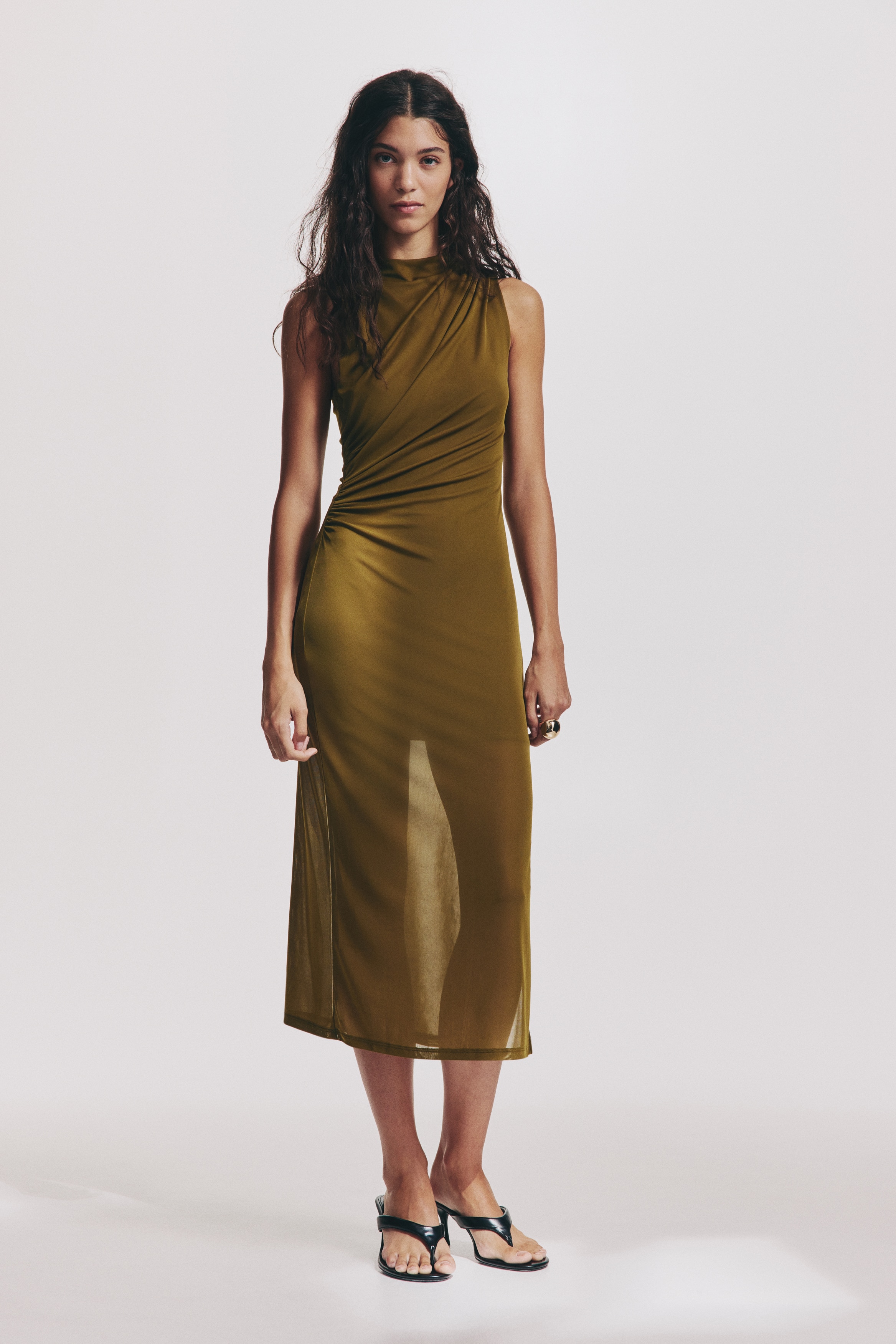 Draped Midi Dress - Golden olive - Ladies | H&M US