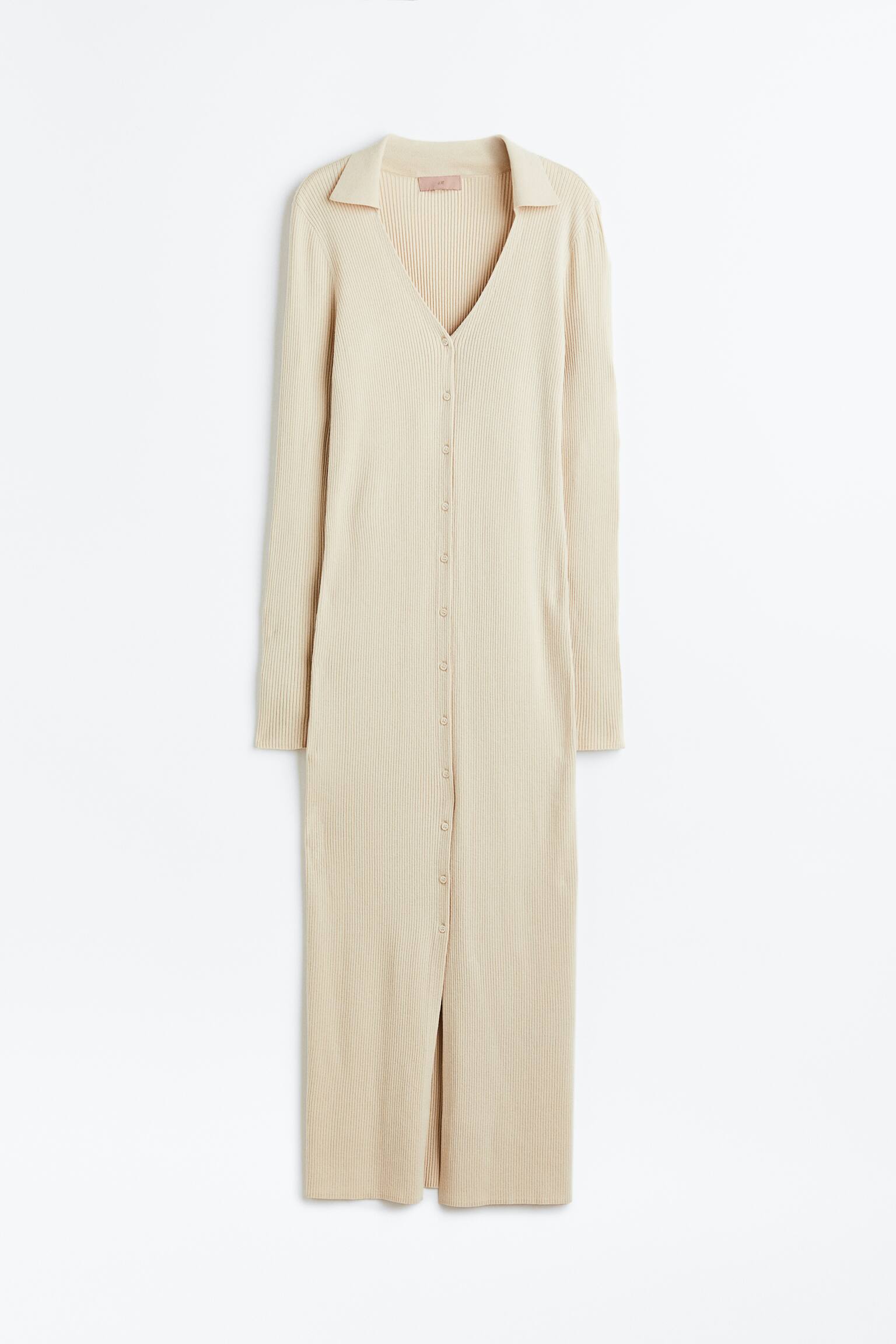 Rib-knit dress - Light beige - 1