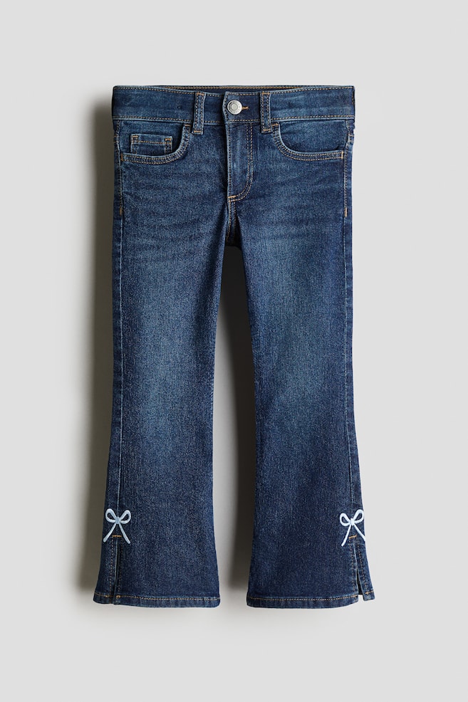 Flared Leg Jeans met borduursel - Donker denimblauw/strikjes - 1