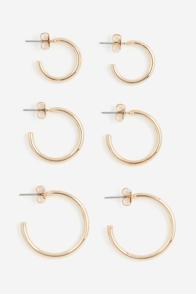 3 pairs hoop earrings - Gold-coloured/Silver-coloured - 1