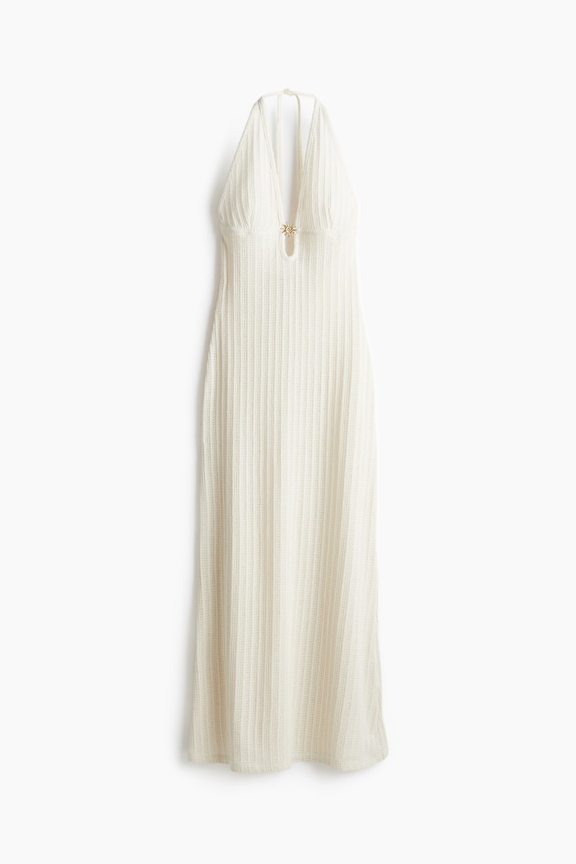 White Knitted Dresses Rib-Knit, Long Sleeve Maxi H&M US