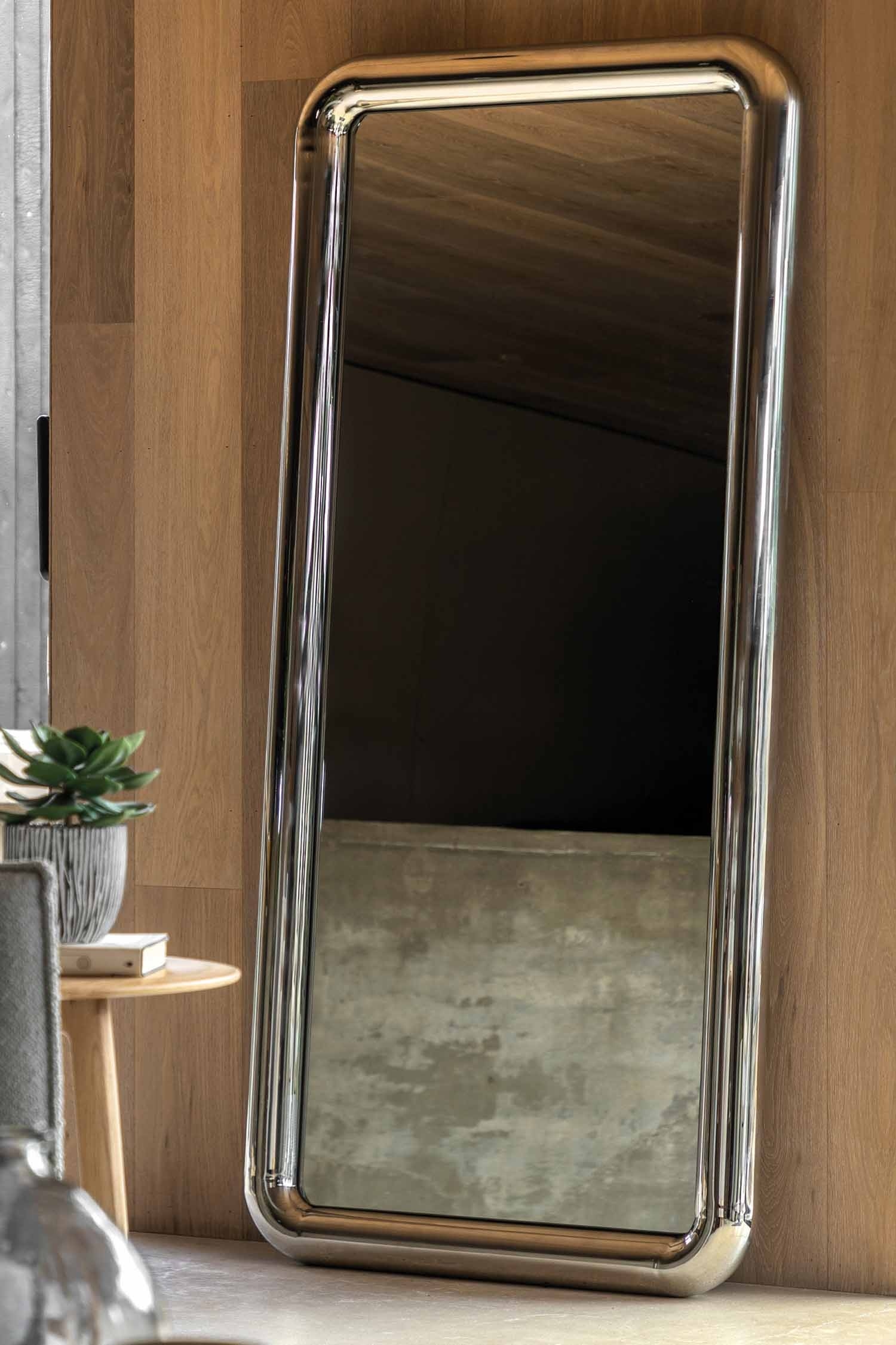 Long Stainless Steel Framed Mirror - Silver