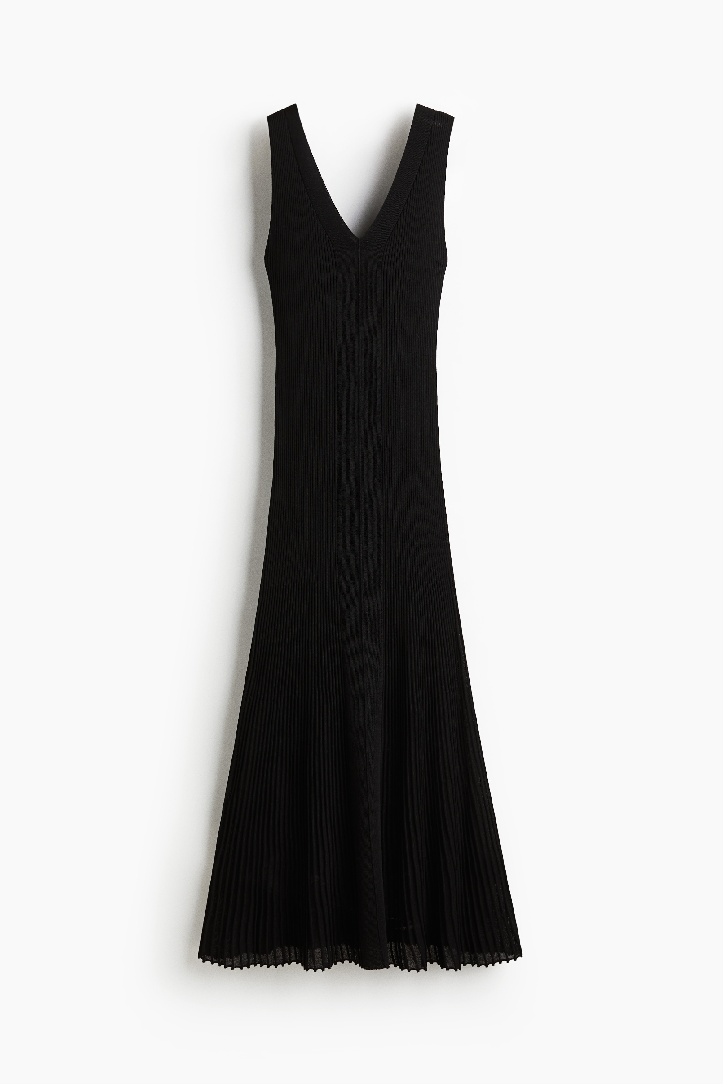 H & M - Ausgestelltes Kleid aus Rippstrick - Schwarz - Damen