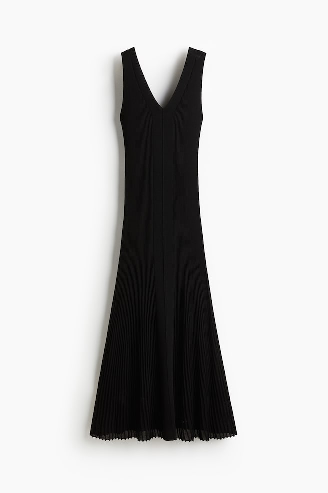 Flared rib-knit dress - Black - 1
