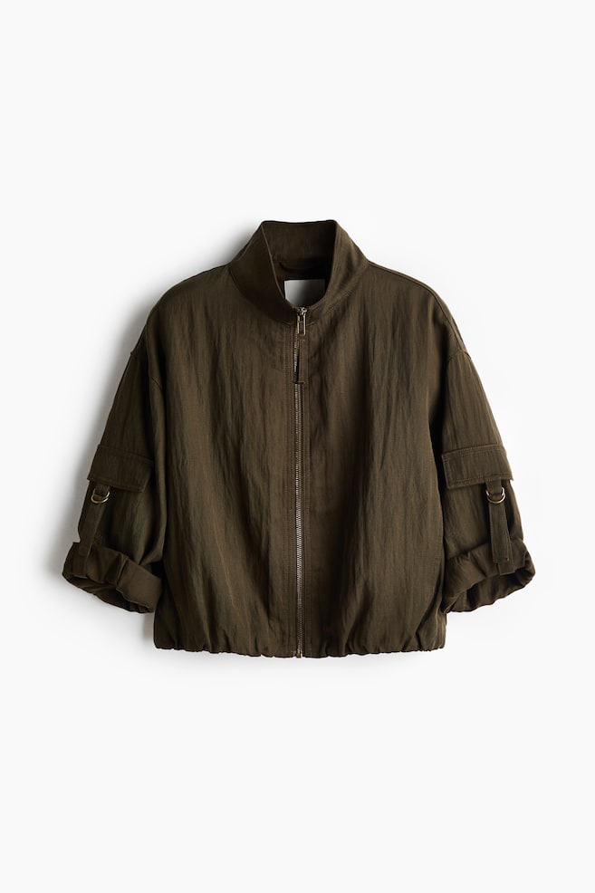 Oversized Twill Jacket - Dark khaki green - 1