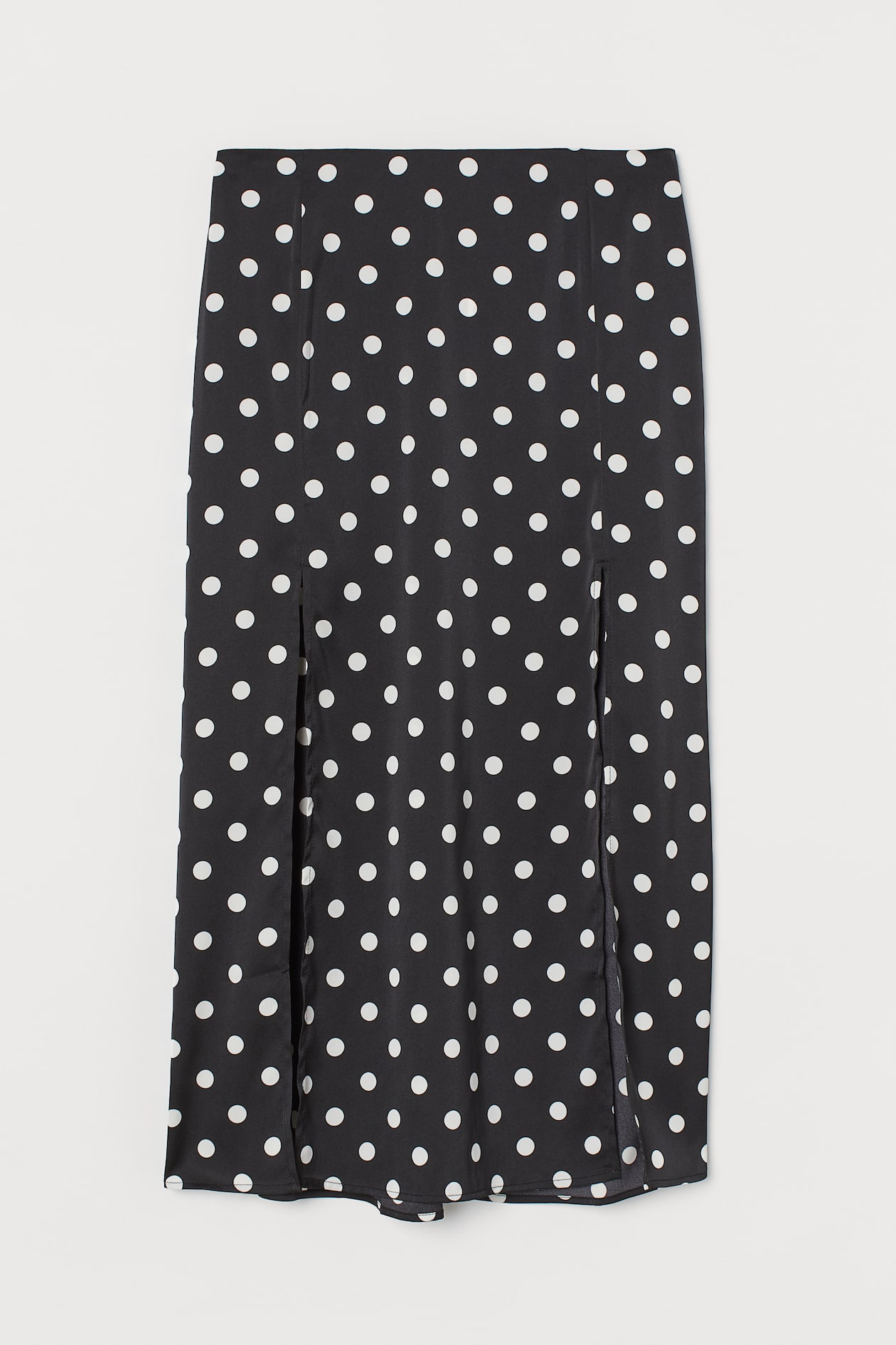 Slit-hem skirt - High waist - Midi - Black/White spotted - Ladies | H&M GB