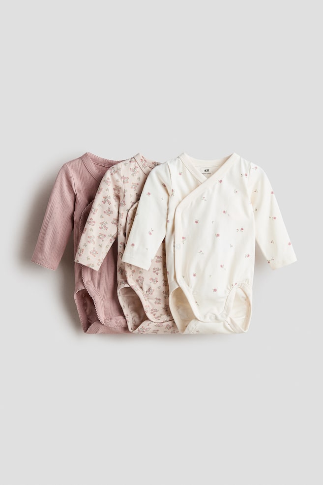 3-pack Wrapover Bodysuits - Dusty pink/floral/Light dusty pink/cream/Light blue/teddy bears/Pink/floral/White/teddy bears/Light dusty pink/floral - 1