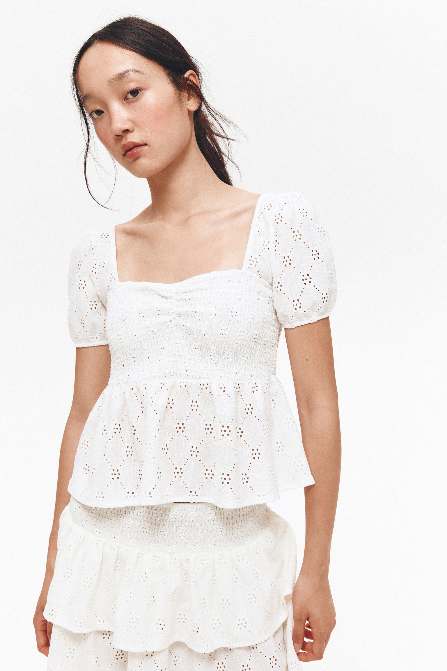 Áo kiểu có peplum xếp nếp - Màu trắng - 4