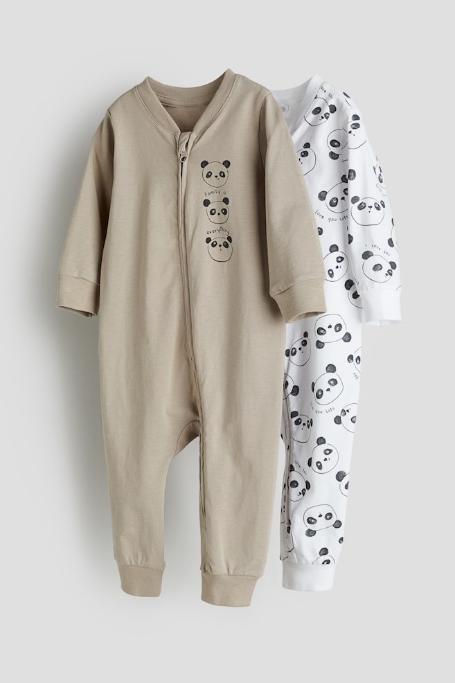 Lot de 2 pyjamas à motif en coton - Taupe/pandas/Blanc/roses/Grège clair/animaux/Bleu foncé/étoiles/dc/dc/dc/dc - 1