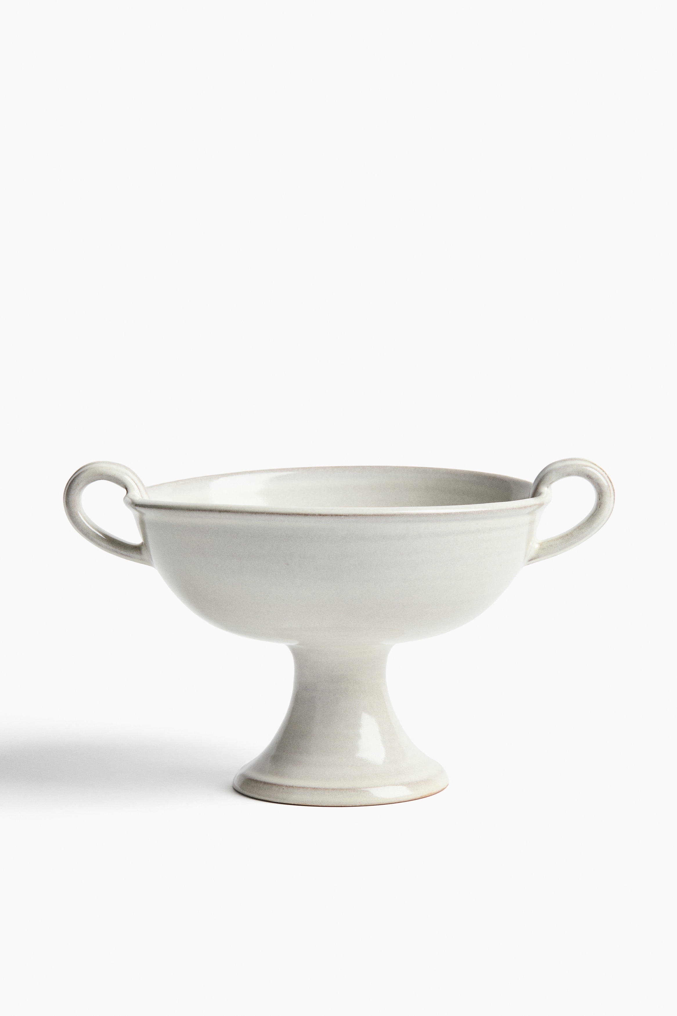 Footed reactive-glaze serving bowl - White
