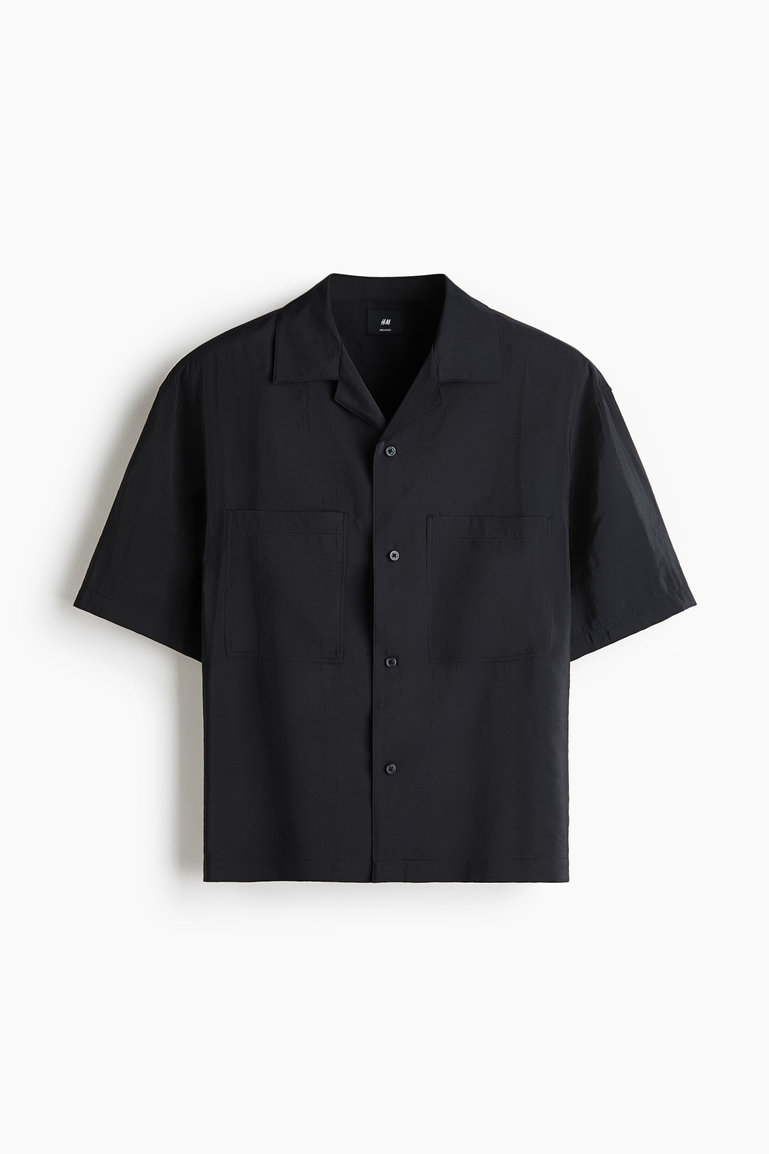 Мужская рубашка H&M Relaxed-Fit Modal-Blend Resort, цвет: Чёрный — фото 1