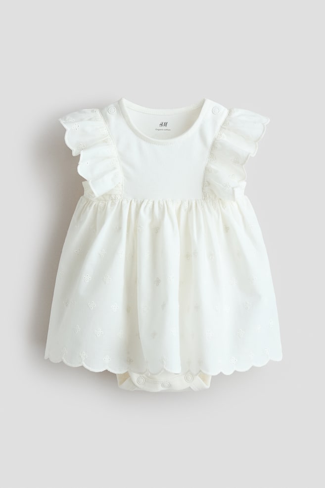 Ruffle-trimmed Bodysuit Dress - White/Light blue/floral/Pink/floral - 1