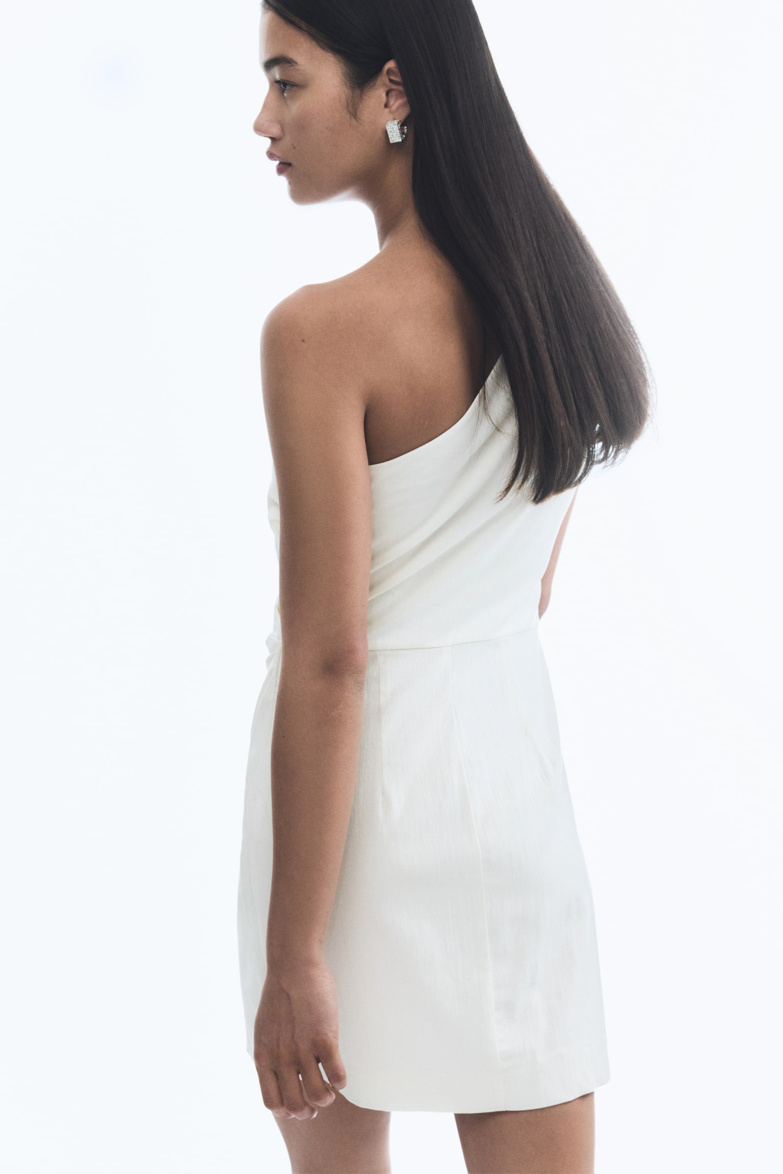 Draped One Shoulder Dress - White/Dark brown/Black - 3