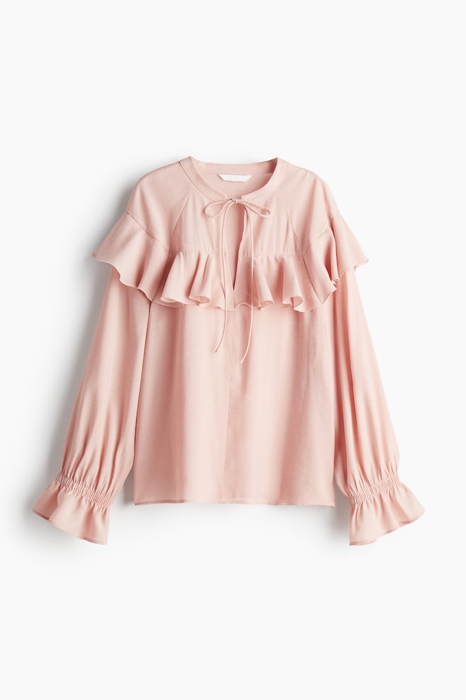 Flounced blouse - Powder pink/White - 1