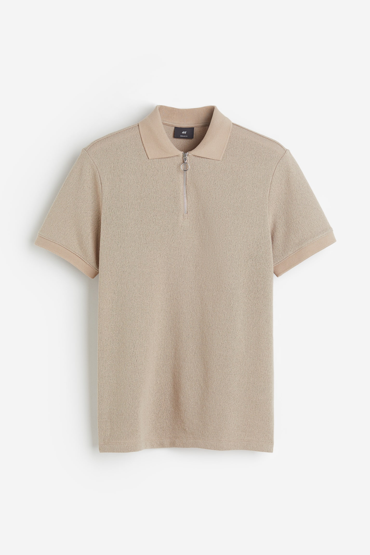 Regular Fit Half Zip Polo Shirt - Beige/Cream - 2