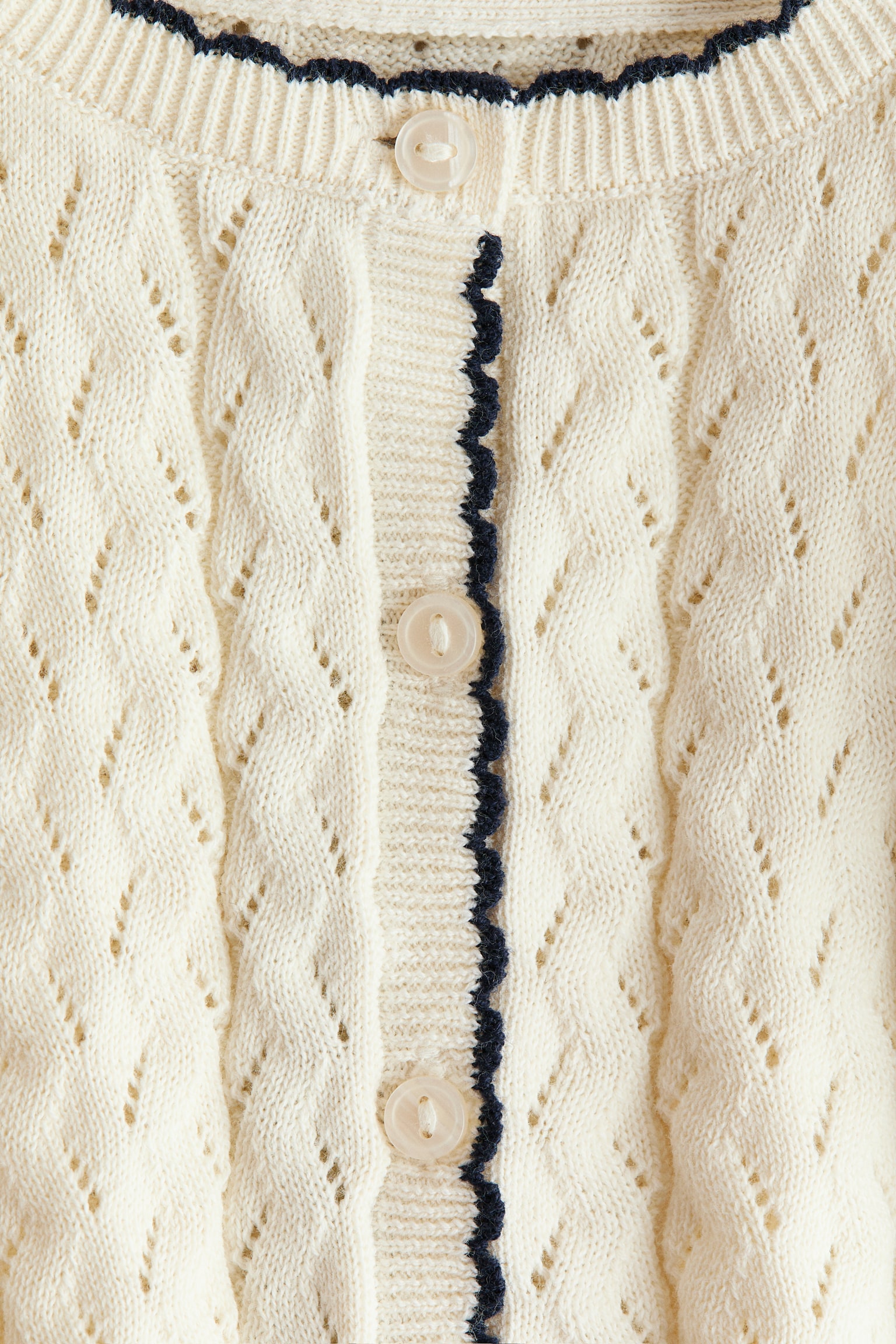 Ajourgebreid vest - Roomwit/Lichtbeige/bloemen - 2