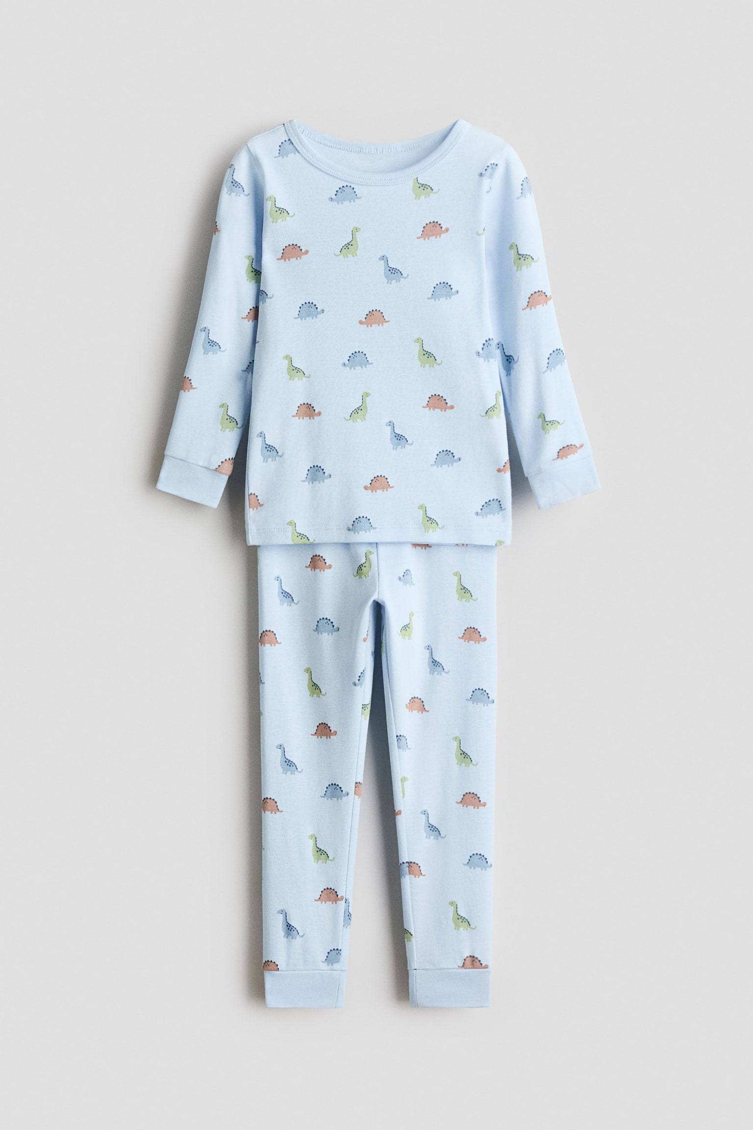 Pyjama confortable en coton imprimé - Bleu clair/dinosaures/Blanc/montgolfières/Rose clair/cœurs/Blanc/cerises/Beige clair/imprimé léopard/Blanc/animaux/Vert clair/éléphant/Blanc/cœurs
