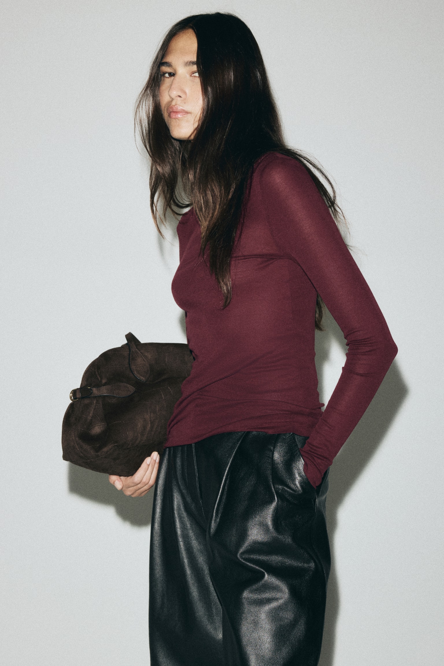 Pima cotton turtleneck top - Burgundy/Light grey/Mustard yellow/Cream/Old rose - 5