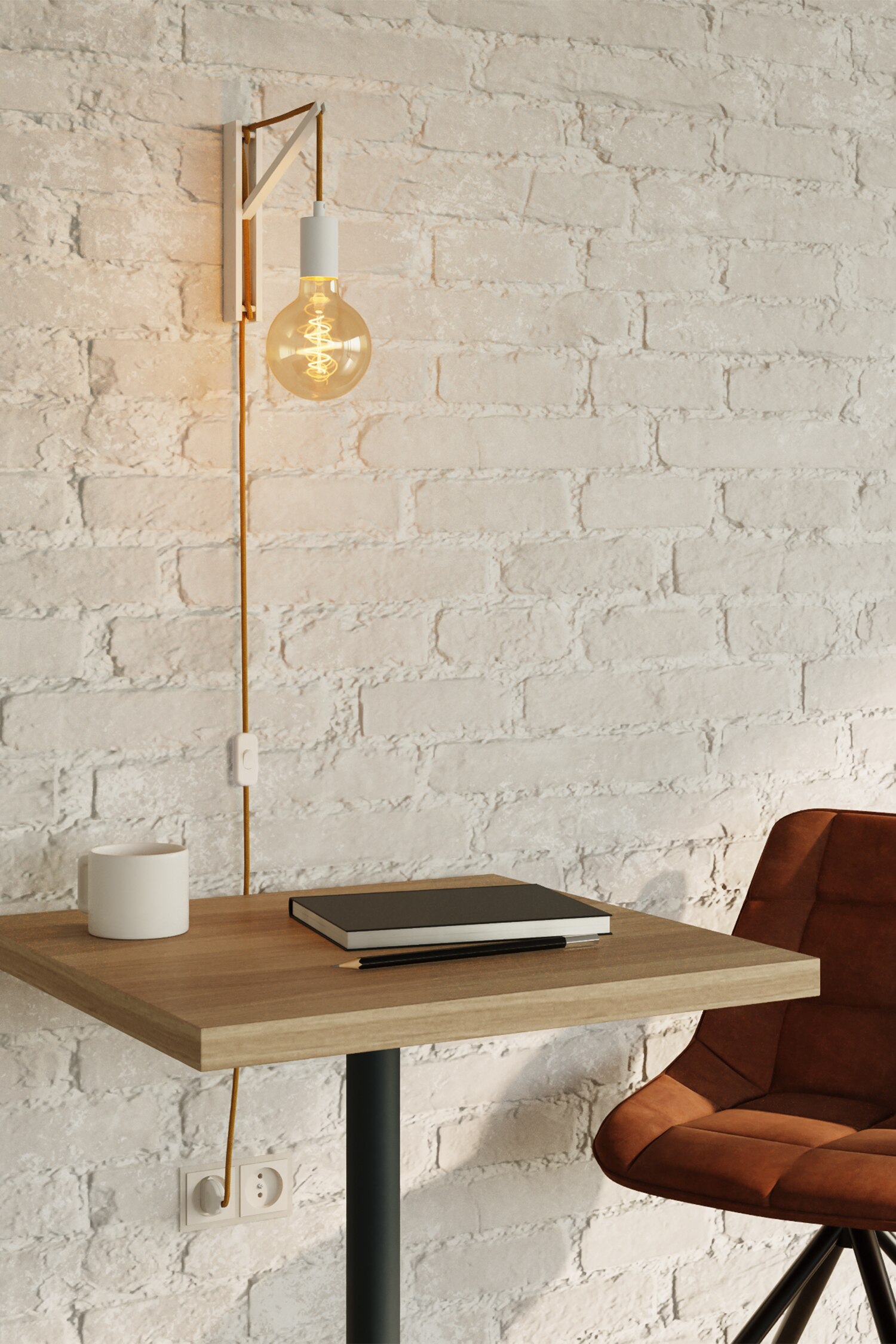 Pinocchio Wall Lamp With Light Bulb - White/gold/Natural Wood/wengè Effect/Black/Natural Wood/brushed Titanium/White/blue