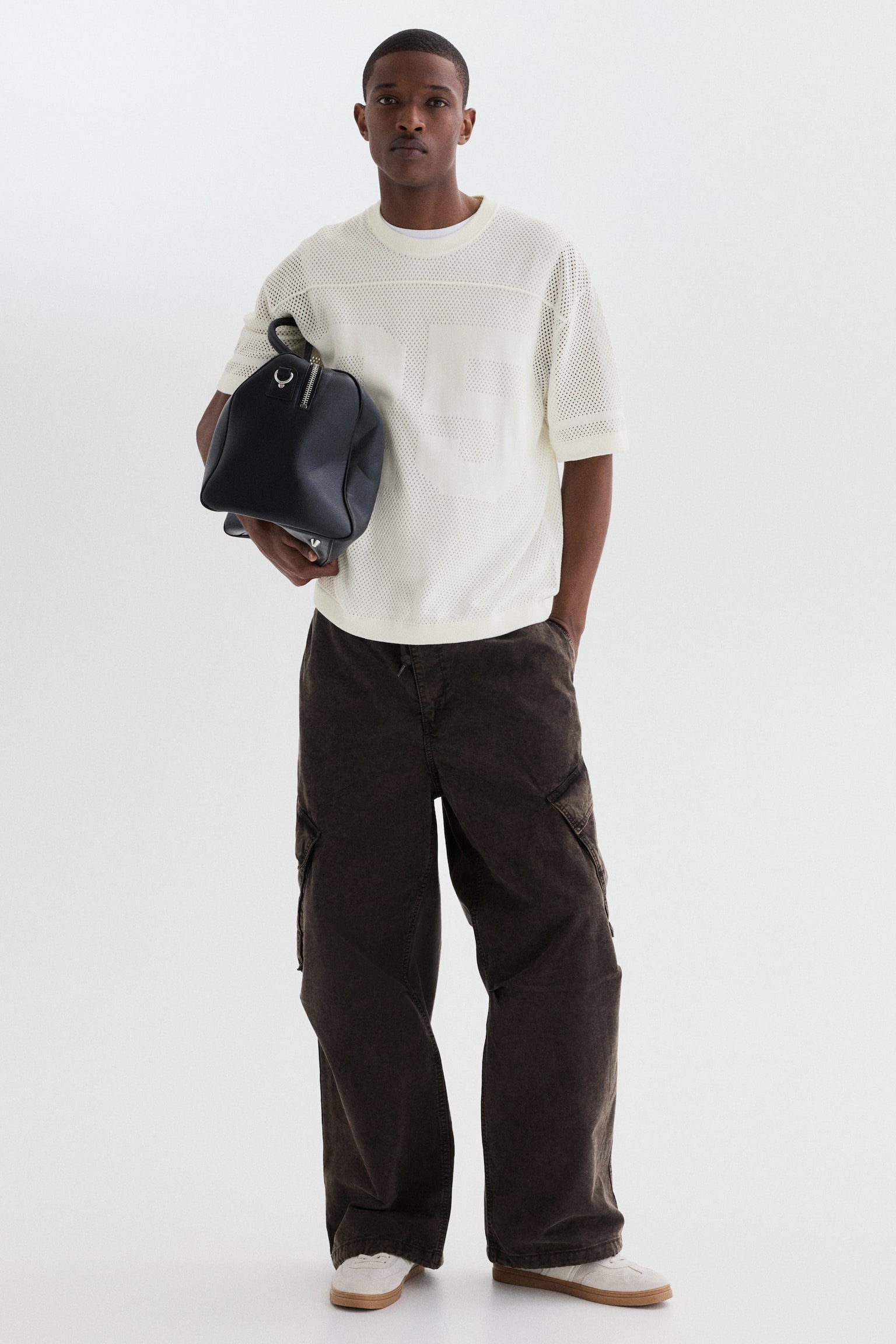 Playera cuadrada Relaxed Fit en malla - Blanco/Azul cerceta oscuro - 5