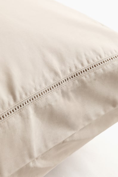2 Federe Cuscino 50x66 Cm – 100% Cotone Egiziano 1000 Fili, Satinate Beige Chiaro Con Chiusura A Busta