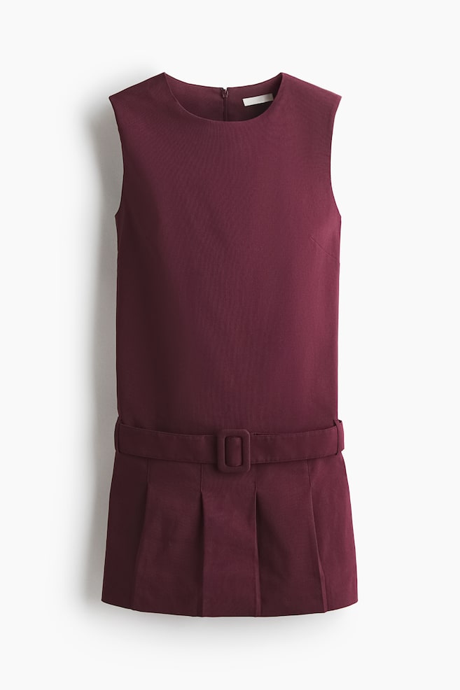 Vestido recto con cinturón - Burdeos - 1