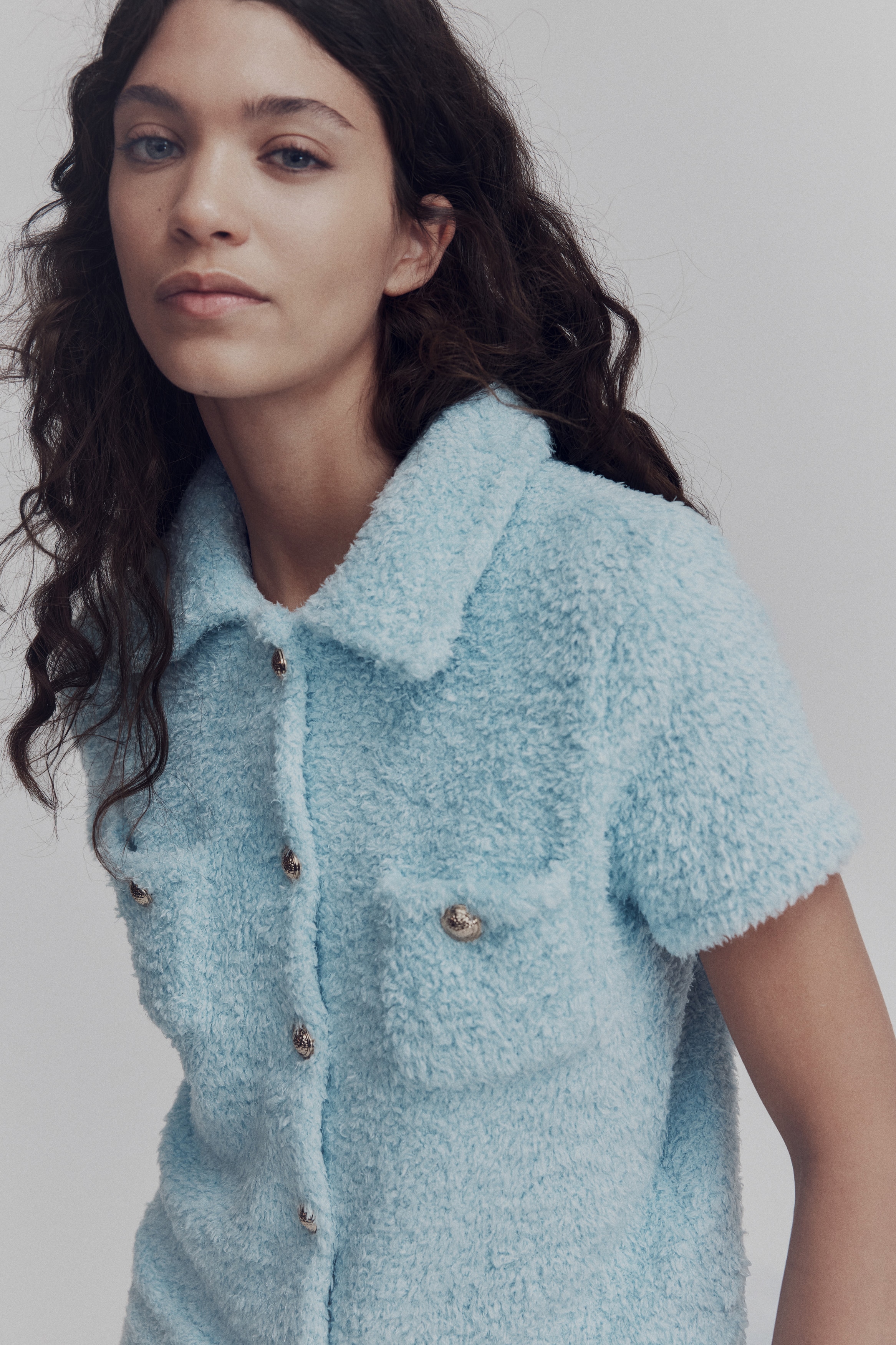 Short-sleeved teddy cardigan