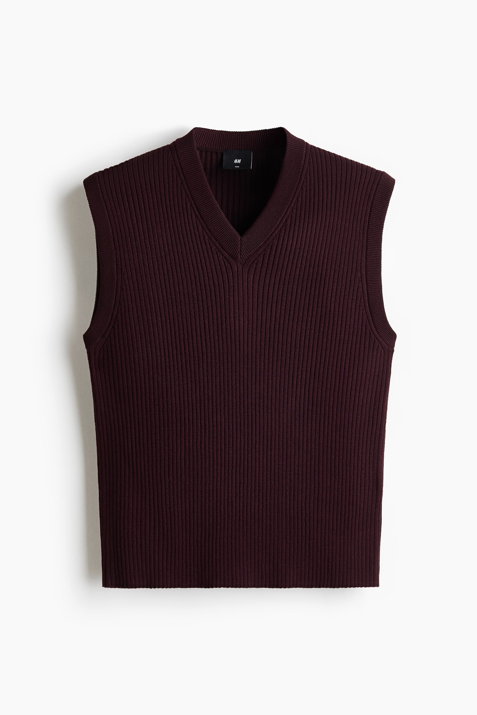 Slim Fit Ribbed sweater vest - Plum purple/Light beige - 1