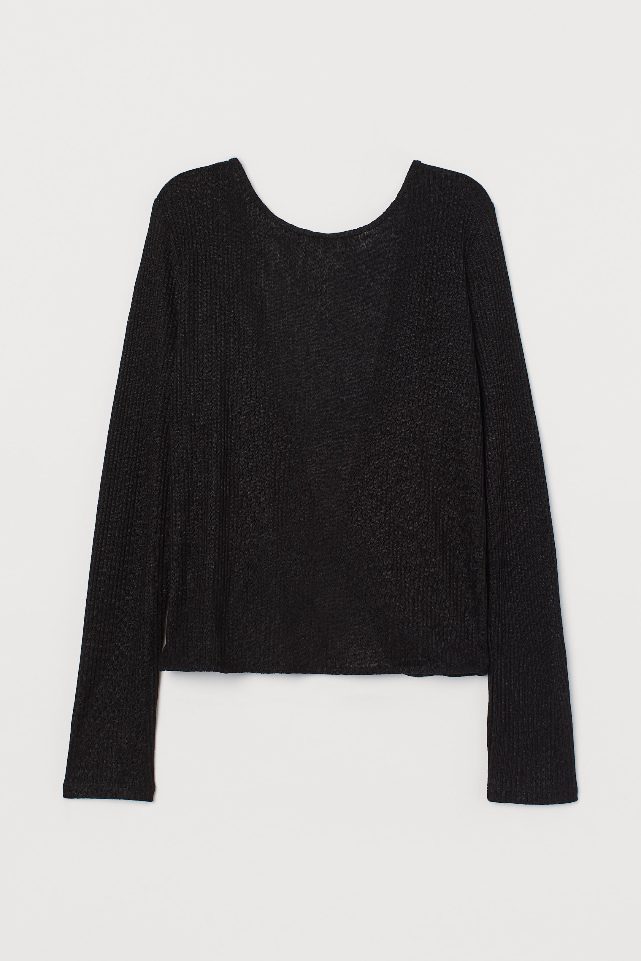 Rib-knit top - Round neck - Long sleeve - Black - Ladies | H&M GB