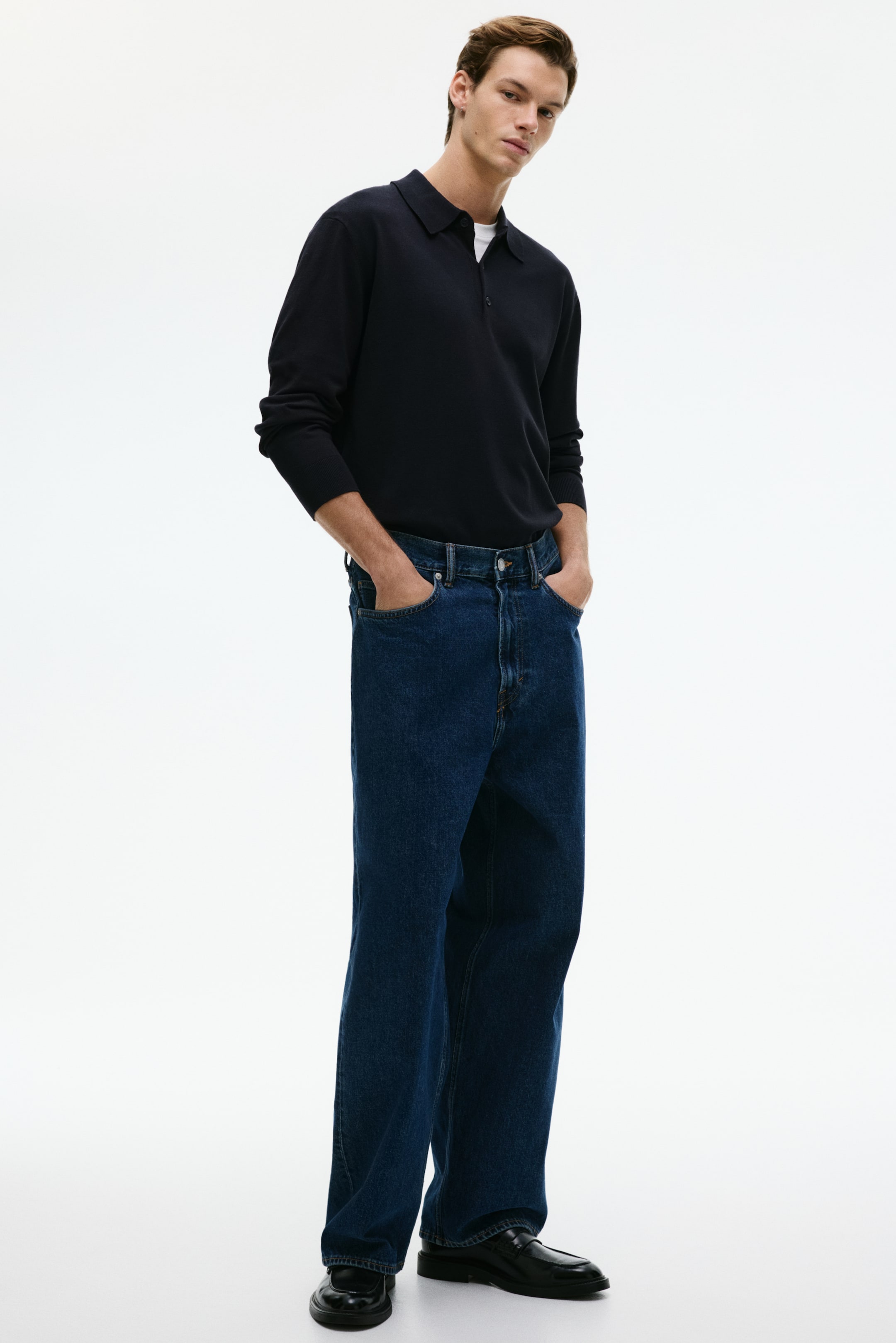 View larger image: Regular-Fit Fine-Knit Polo Shirt - Navy blue - Men | H&M US 3