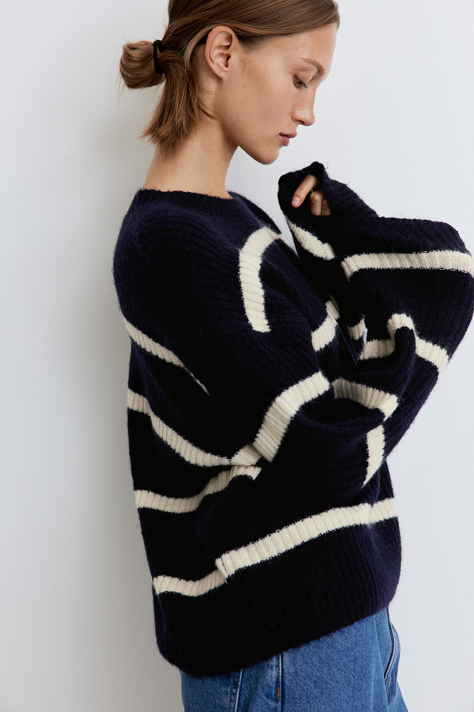 Rib-knit jumper - Navy blue/Striped/Light khaki green/Cream/Cream/Dark grey marl/Beige marl/Light beige/Striped/Light beige marl - 4