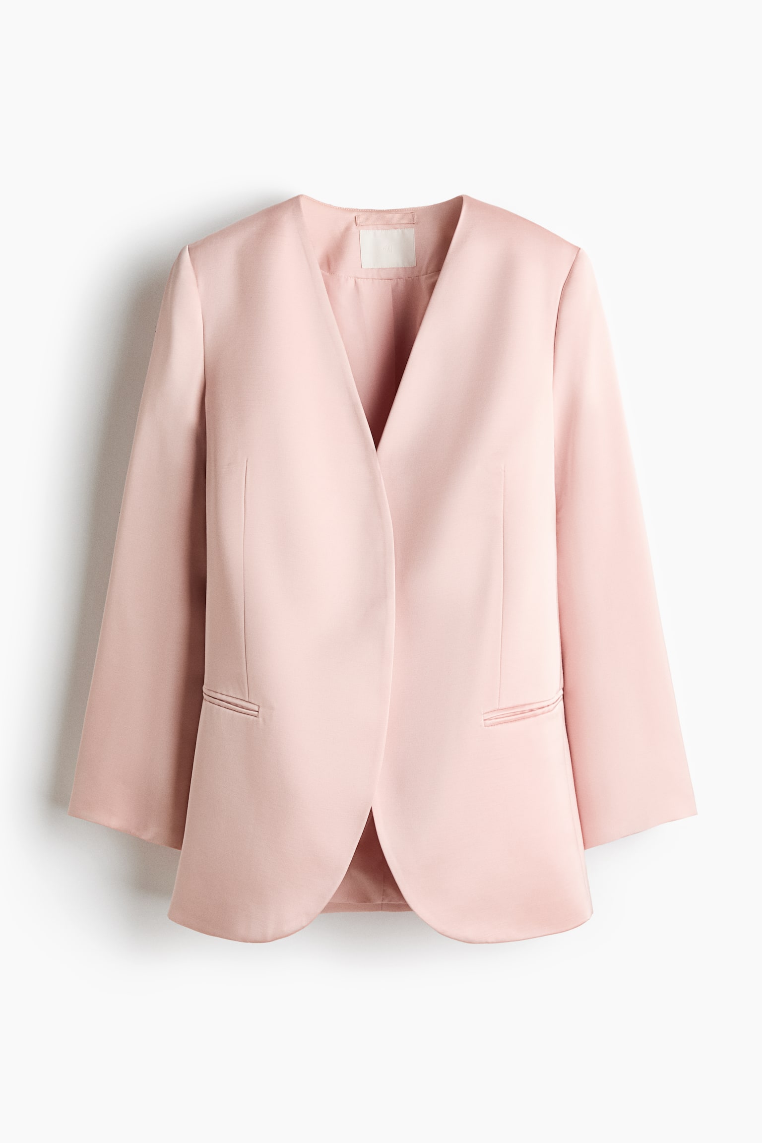 Collarless Satin Blazer - Light pink - 2