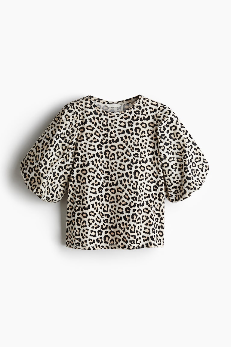 Balloon-sleeved top White/Leopard print Ladies H&M GB