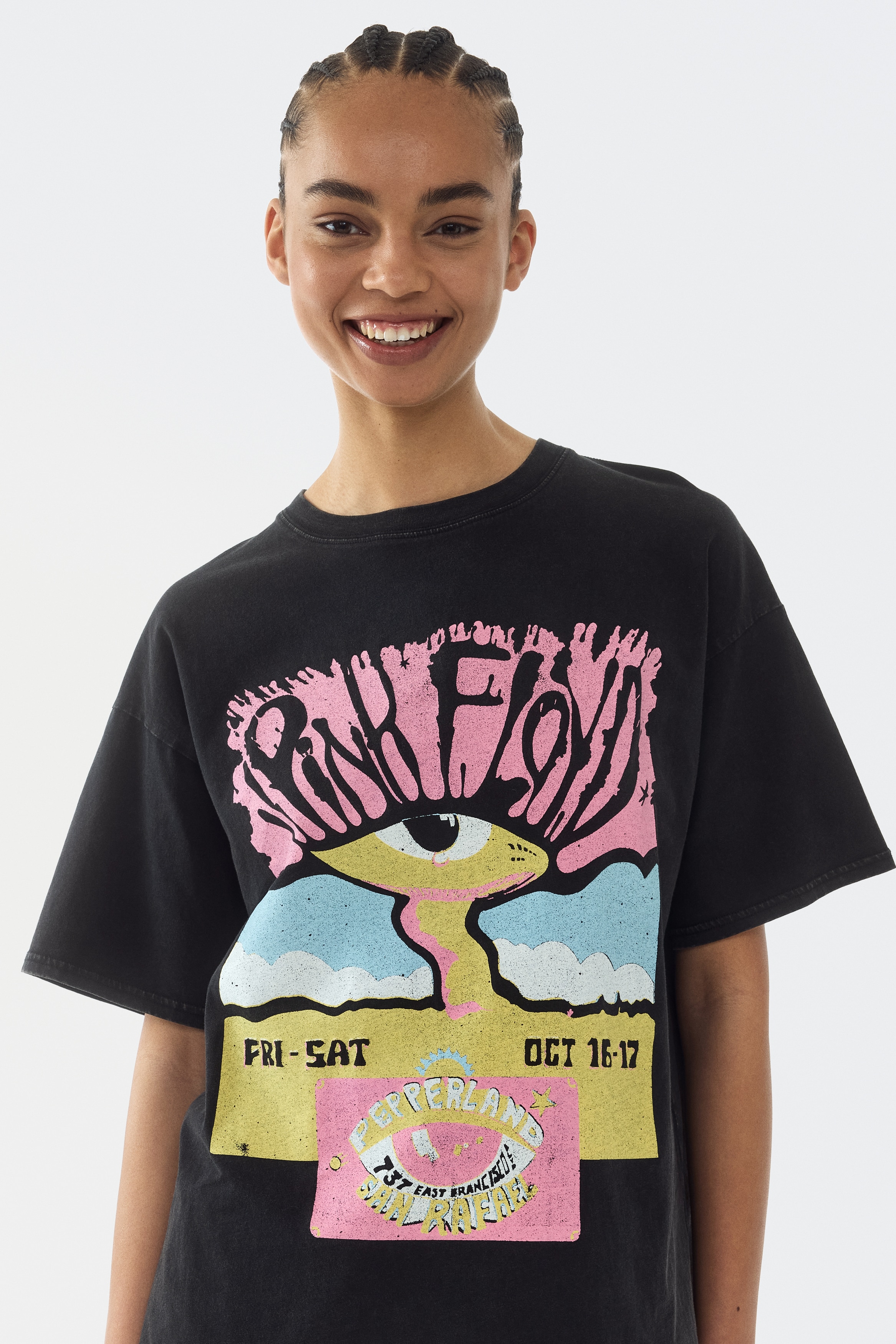 Baskı Motifli Oversize Tişört - Siyah/Pink Floyd/Turuncu/Pacha/Açık çelik mavisi/The Cure/Açık bej/Monet/Koyu kahverengi/Pacha/Açık turuncu/Grateful Dead/Krem/Pacha/Yeşil/Woodstock