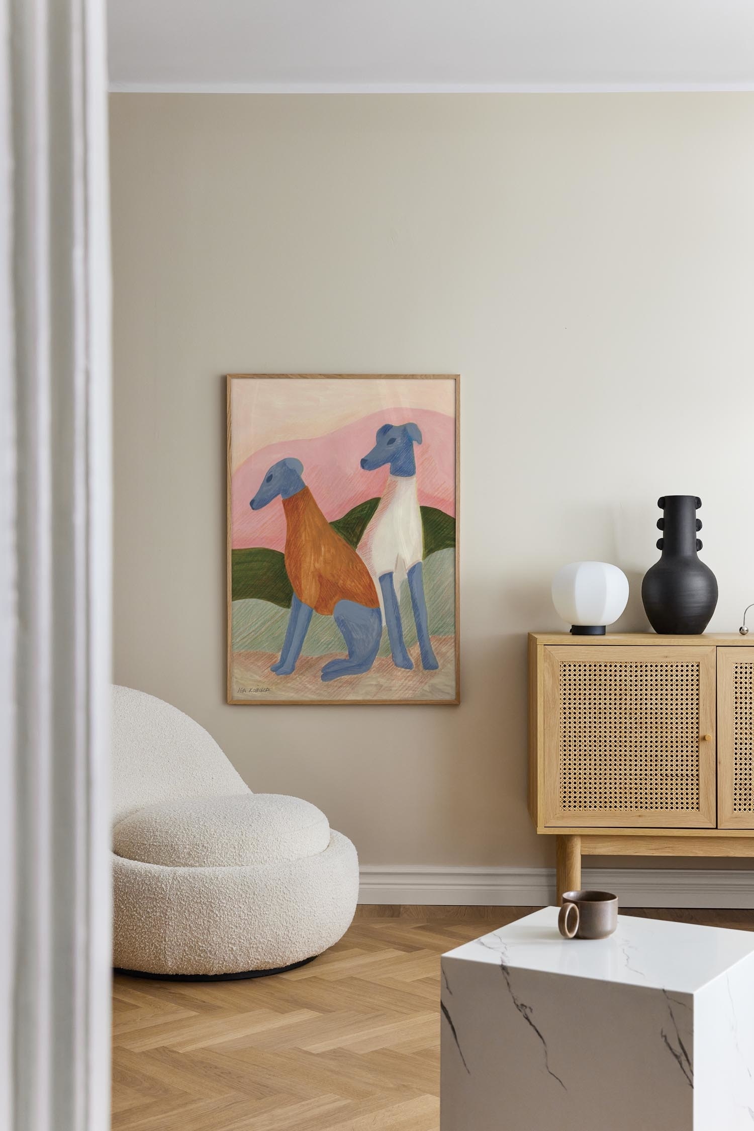 Iga Kosicka Poster - Blueberry Dogs/Blue Flowers/Hukit