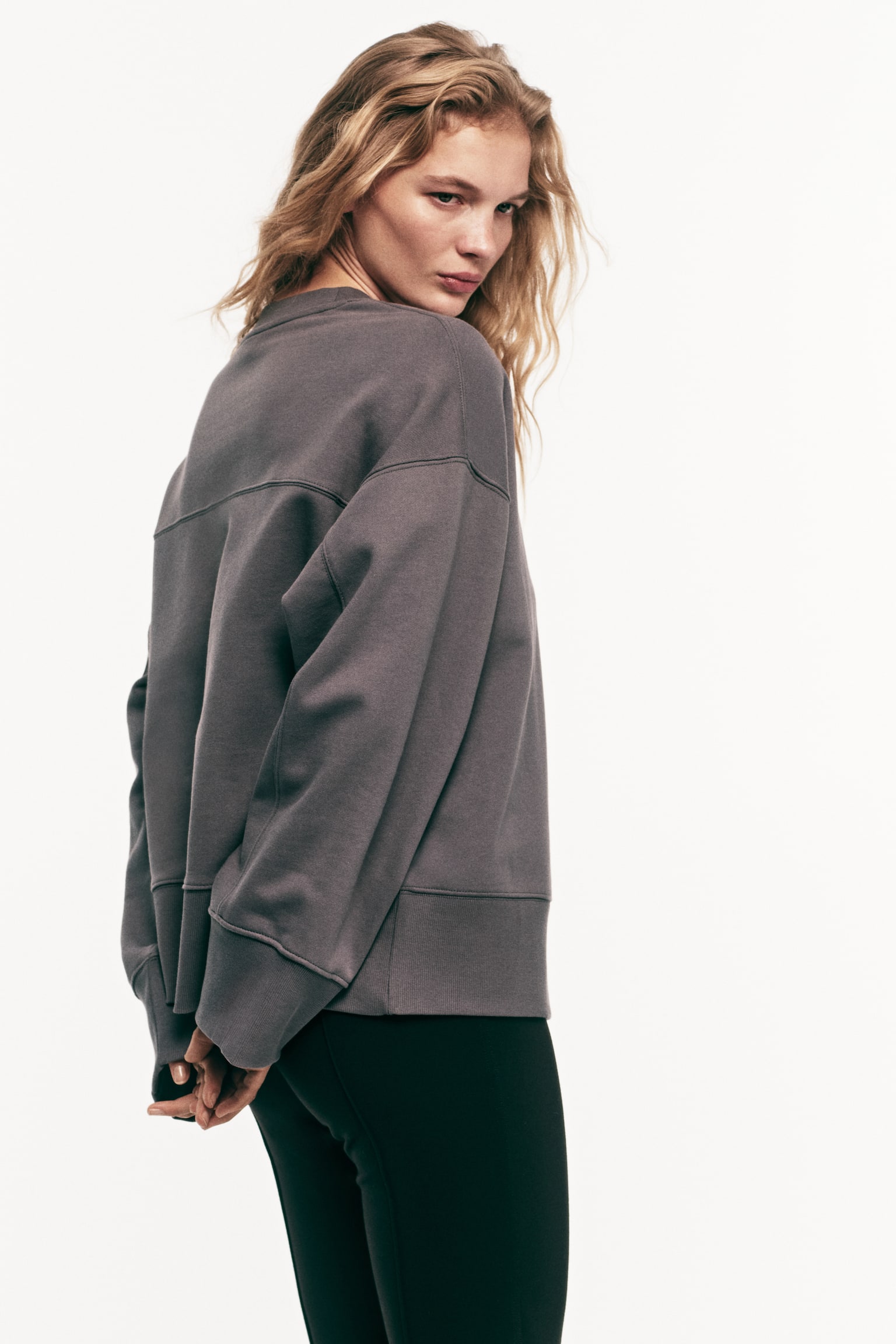 Oversized Cotton Sweatshirt - Dark gray - 5