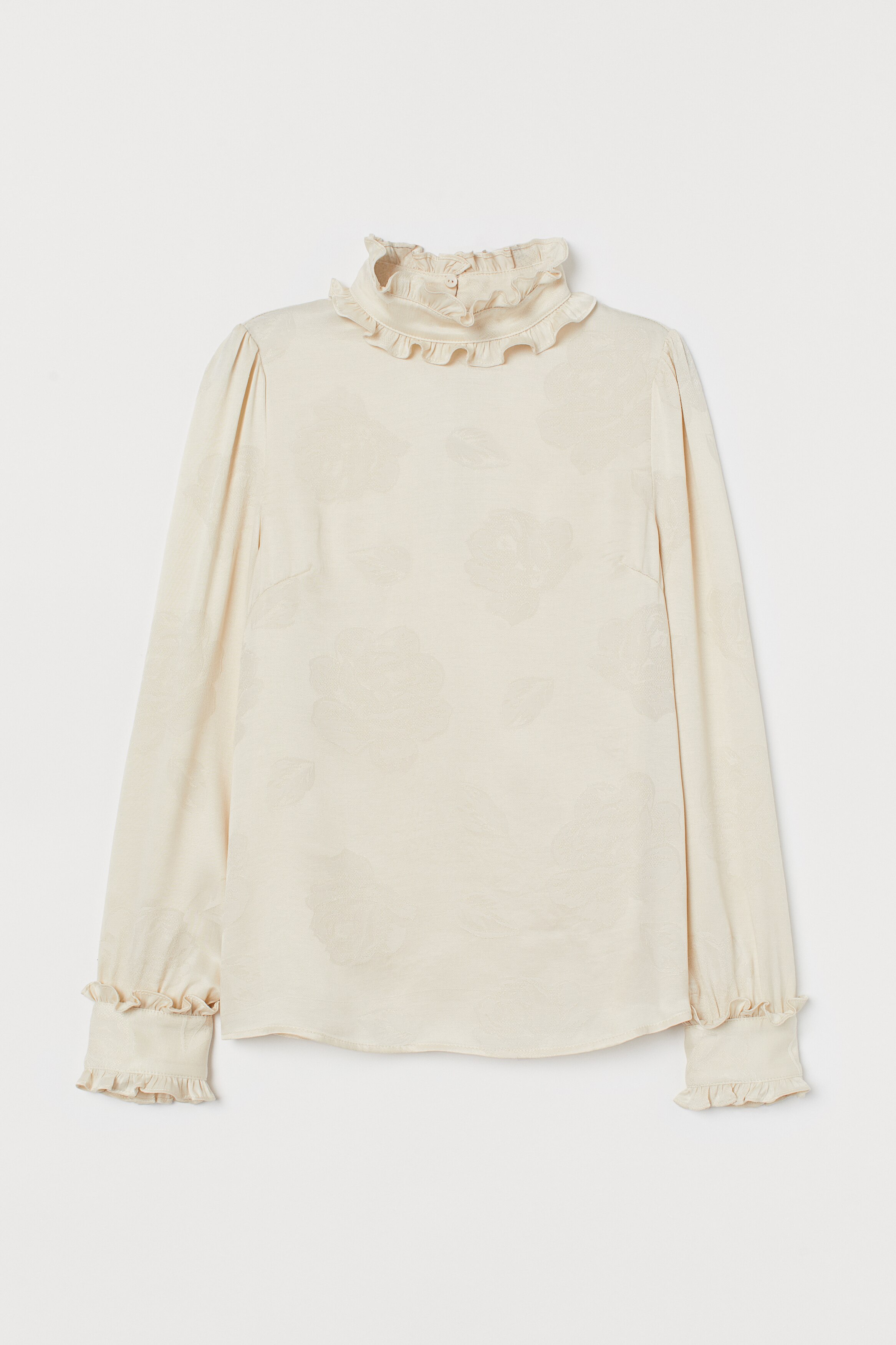 トップス Floral Jacquard Hight Neck Blouse ecru Oversized Jacquard-Weave Blouse - Cream - Ladies | H&M US