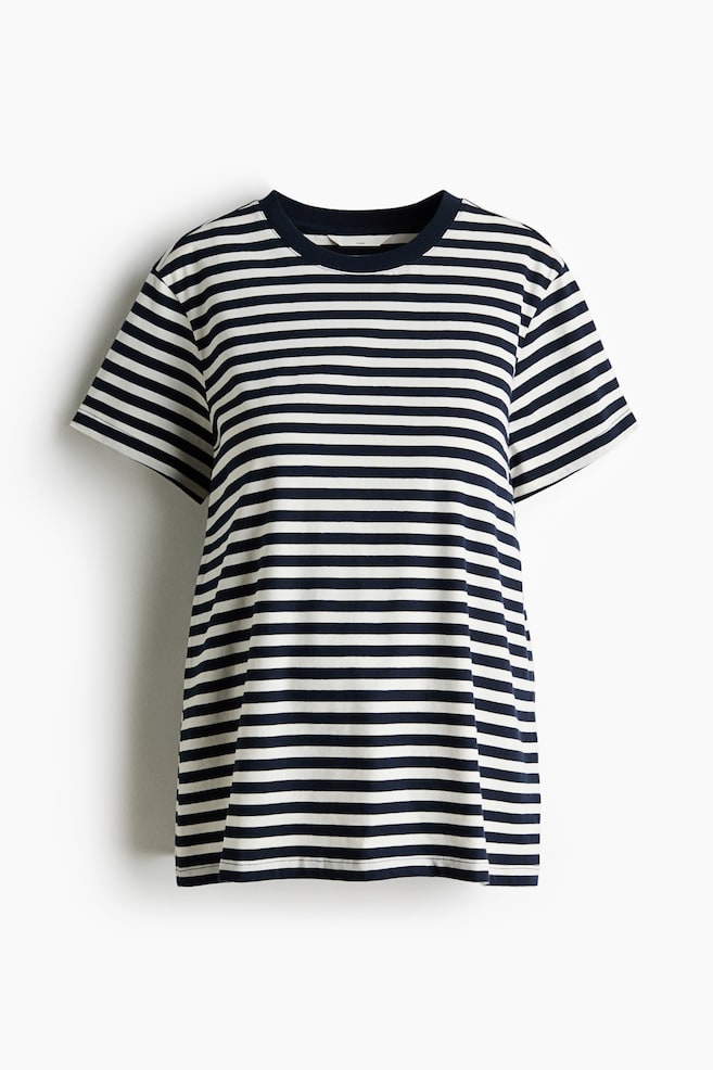 MAMA Cotton T-shirt - White/navy blue striped/Dark brown - 1